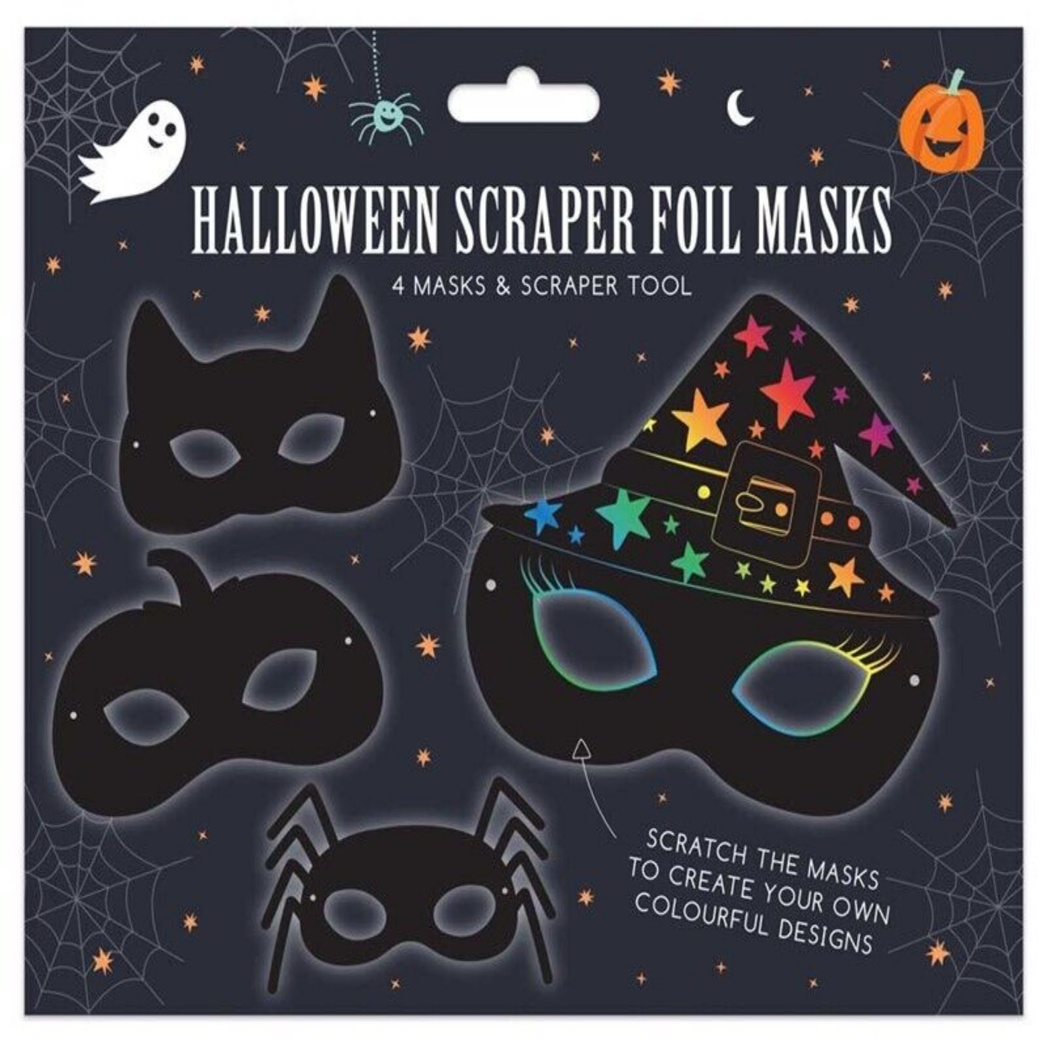 Beclen Harp Pack of 4 Scratch Your Own Halloween Design Scraper Foil Art Masks/  Kids Cute Spooky Crafts Art Design Trick Or Treat