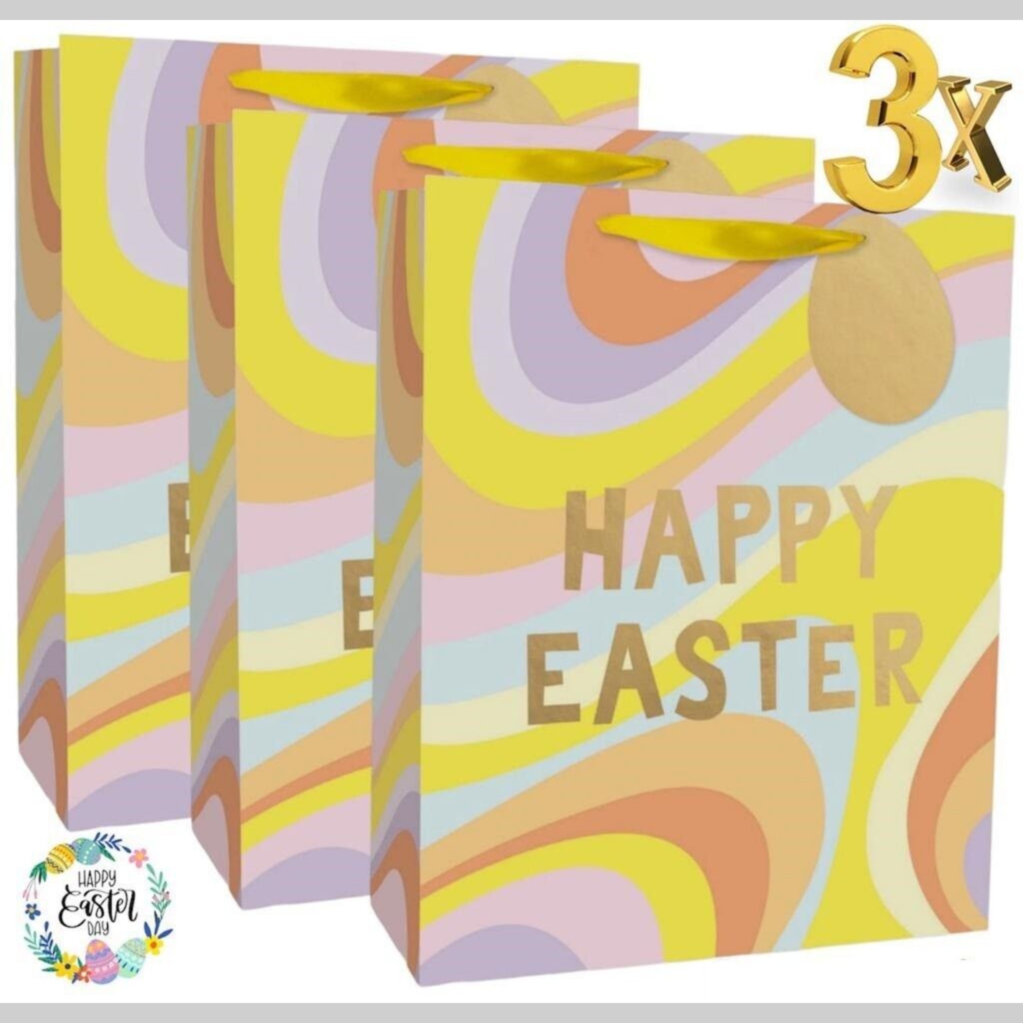 Beclen Harp 3x Large Easter Luxury ''Happy Easter'' Print Gift/Present Bag With Executive Personalized Tag