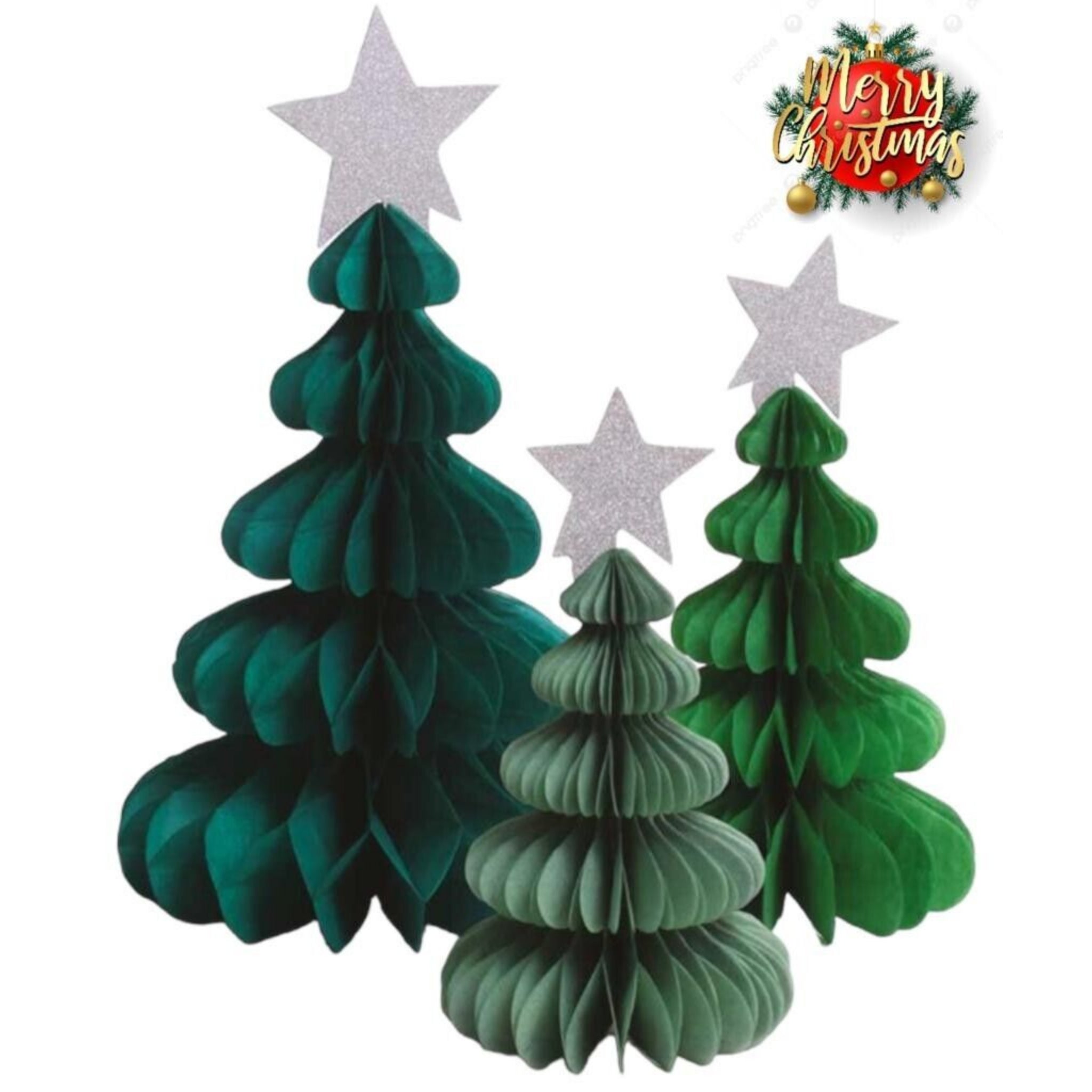 Beclen Harp 3pc Christmas/Xmas Honeycomb Paper Tree Tablescape Decoration-Perfect Christmas/Xmas Party Hanging Decor