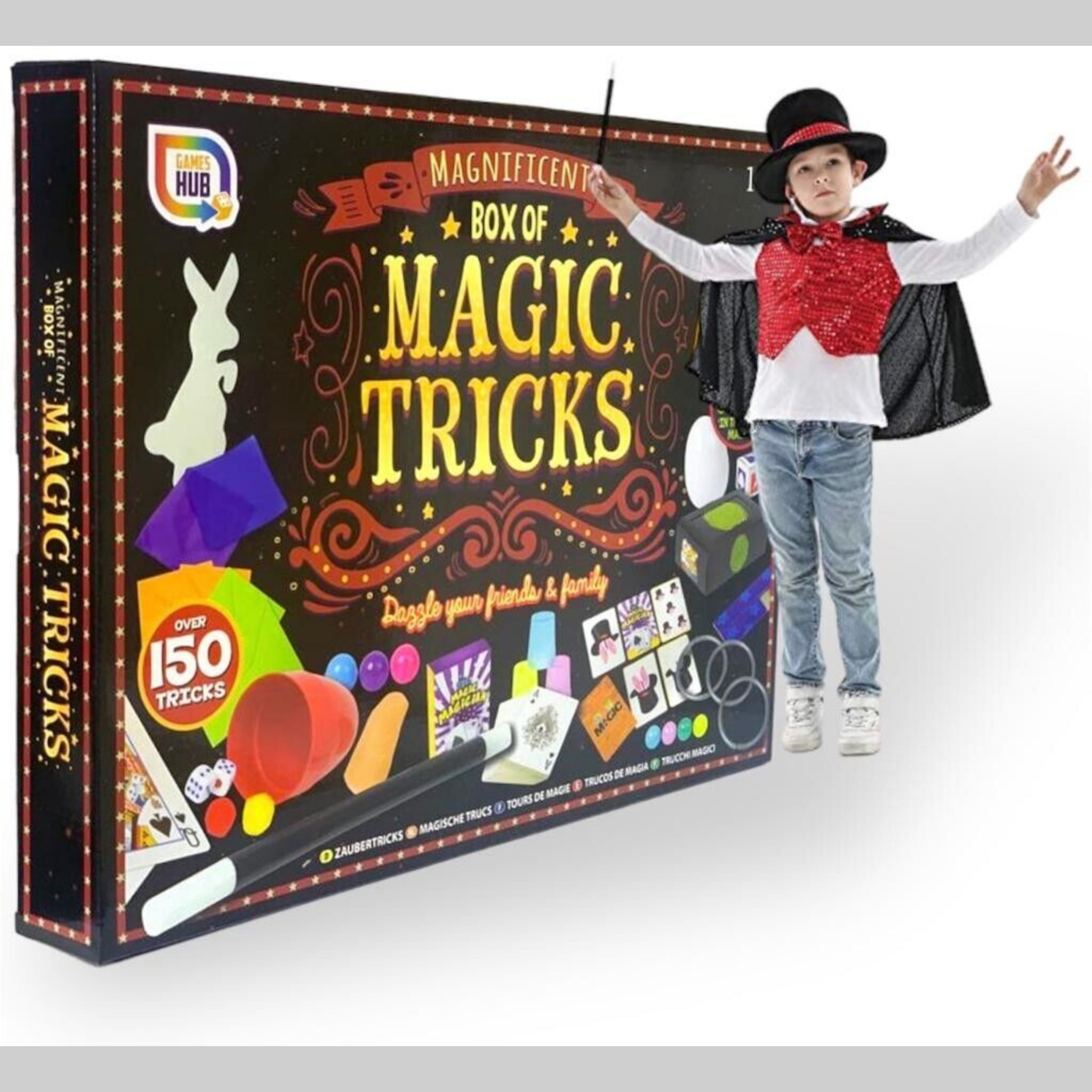 Beclen Harp Deluxe 150 Tricks Of Magic And Illusion Dark Magician Box Set For Kids-Perfect Christmas/Xmas Gift/Present Set