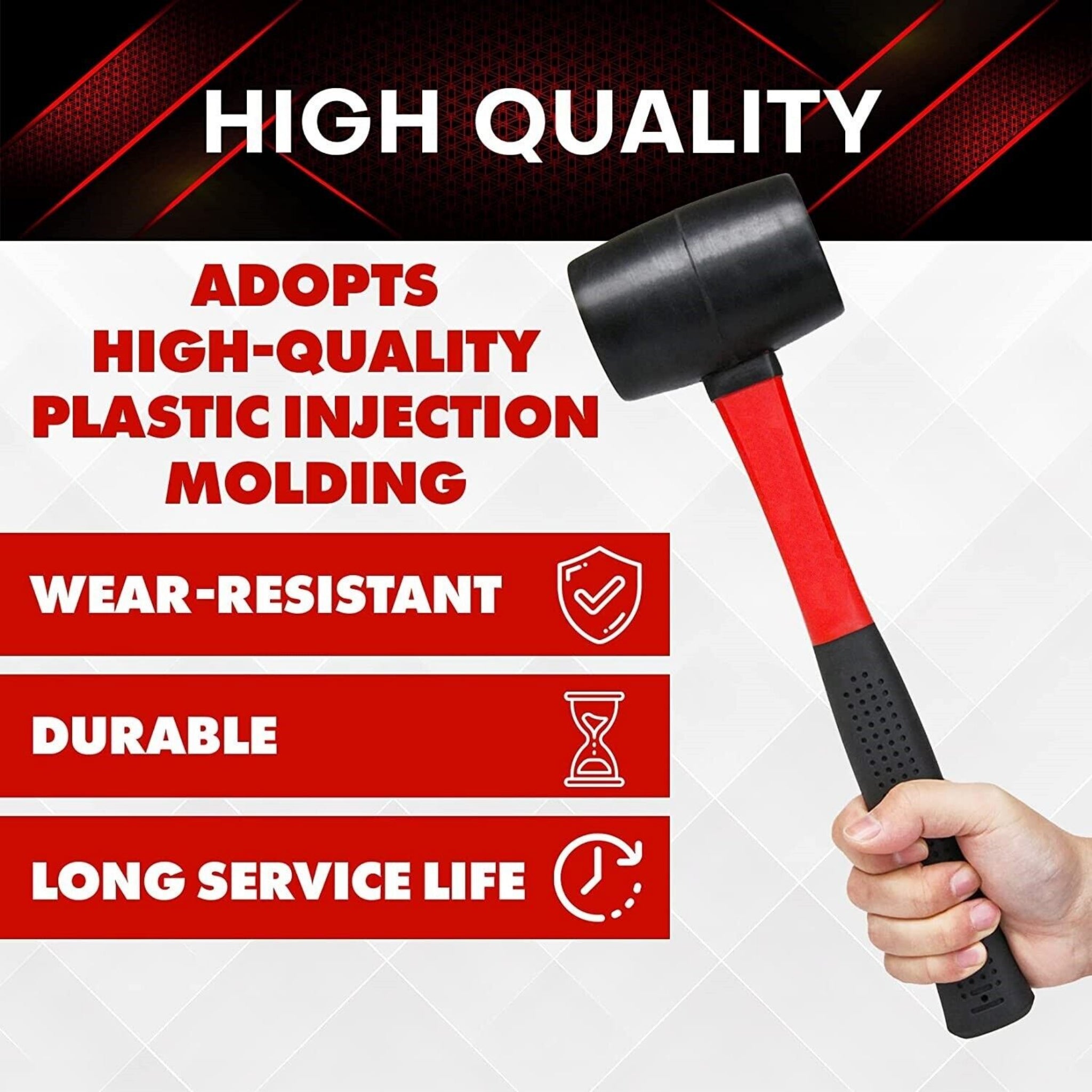 Beclen Harp 16oz Rubber Mallet Shaft Grip Handle Fiberglass Hammer- Perfect DIY Tool For Camping And Paving