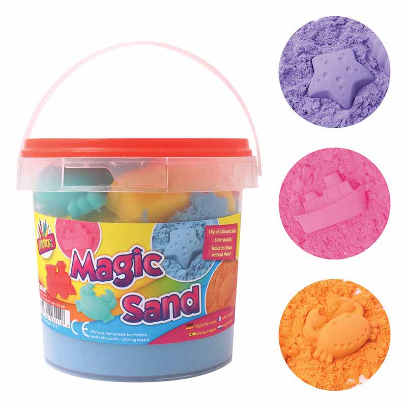 Beclen Harp Sand Magic Play 1kg Play Carry Tub Set Sand 6 Moulds Squeeze Sand With Tools