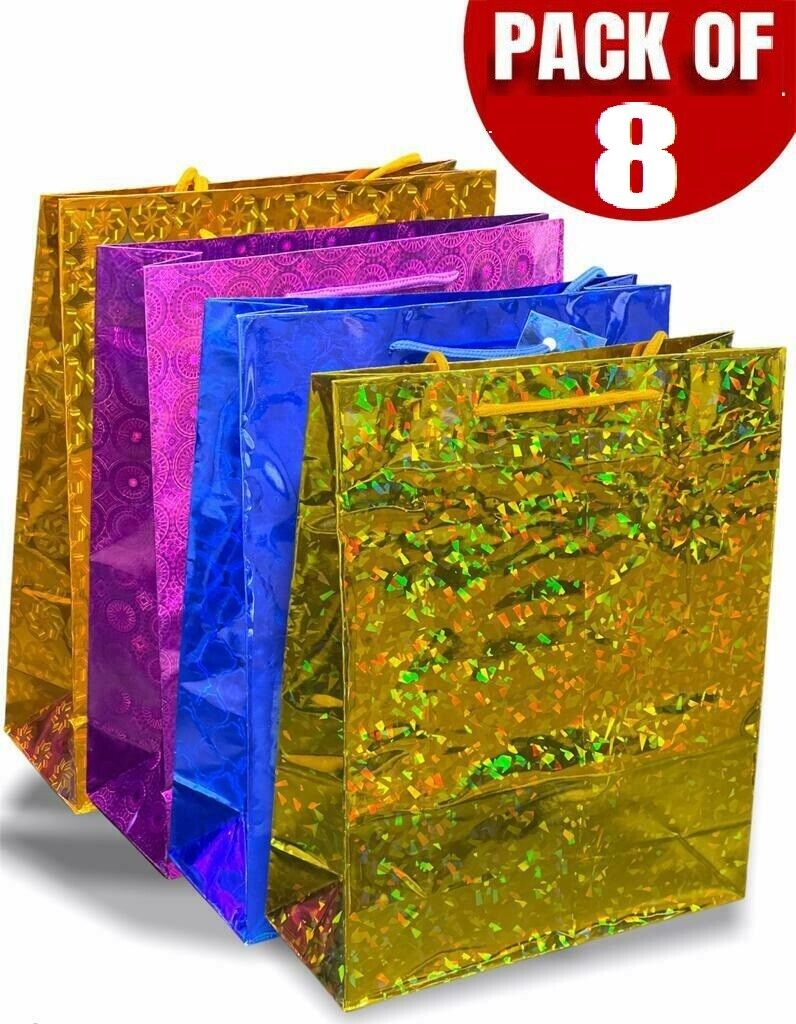 Beclen Harp 8pc Large Luxury Shiny Paper Carrier/Bags For Christmas/Xmas/Wedding/Birthday/Easter Party Gift/Present