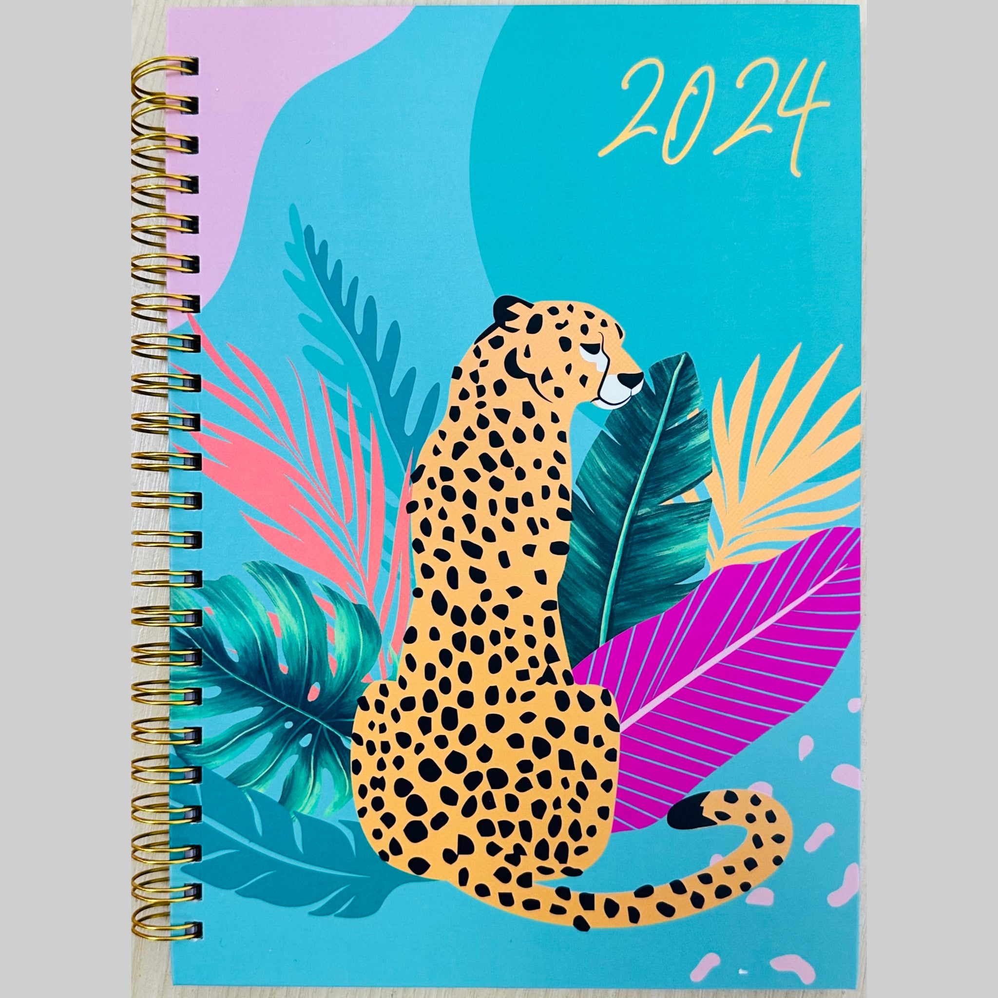 Beclen Harp 2024 Week To View/WTV Personal Executive A5 Diary With Tropical Print and Spiral Bonding/Wiro