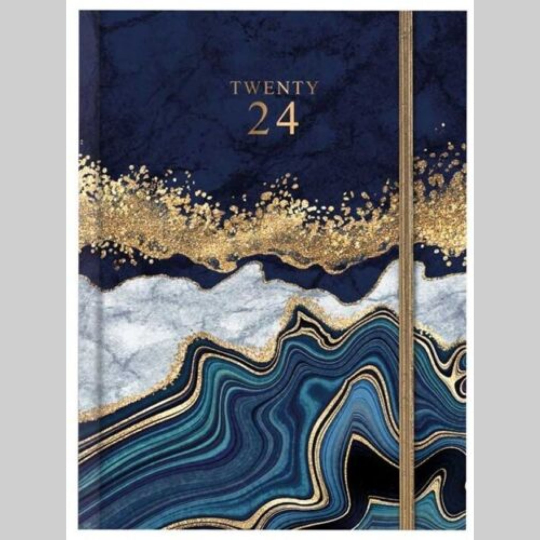 Beclen Harp 2024 A5/A6 Size Week To View/WTV Personal Luxury Effect Marble Print Diary With Elastic Closure
