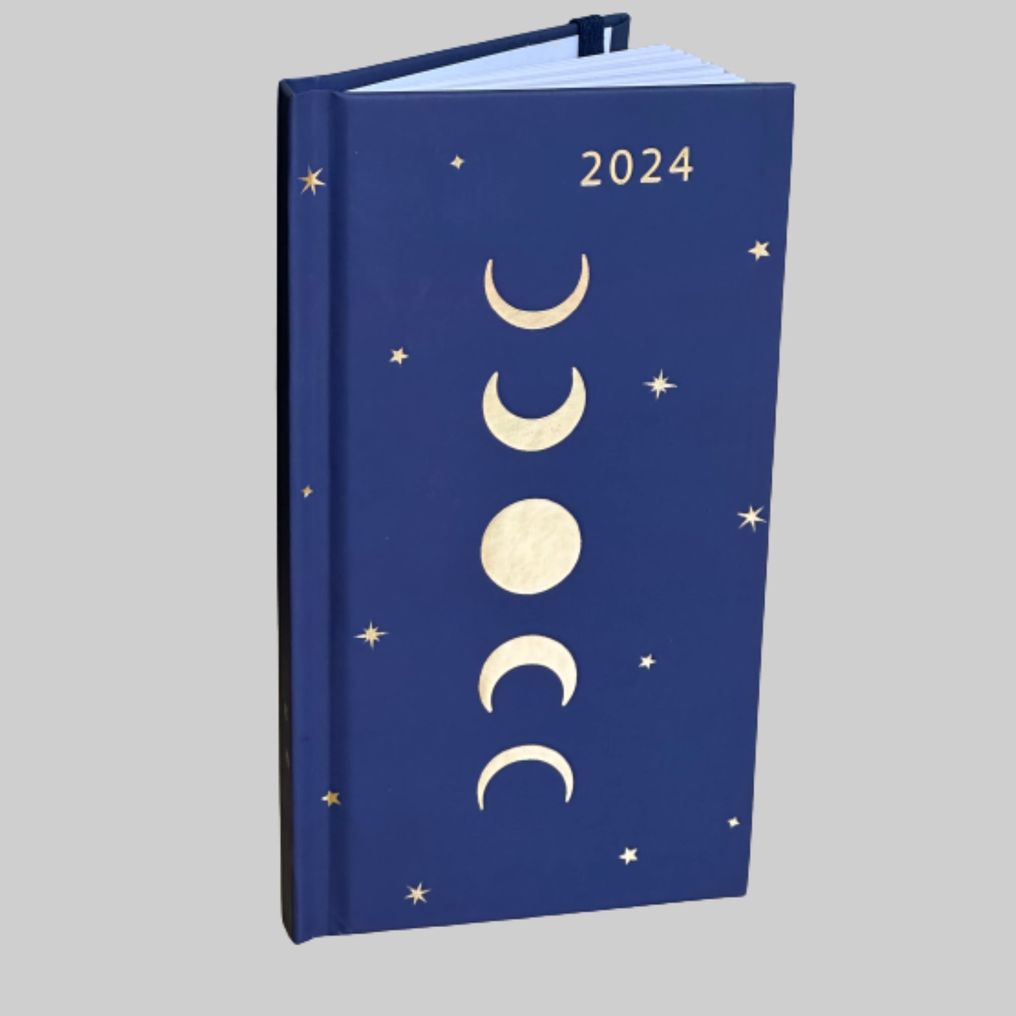 Beclen Harp 2024 Slim Week To View/WTV Personal Luxury Celestial/Moon Print Diary With Elastic Closure