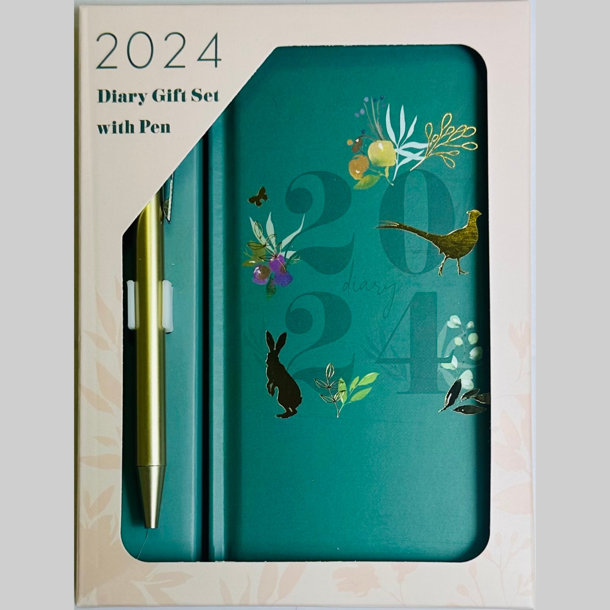 Beclen Harp 2024 Slim Size Week To View/WTV Personal Luxury Botanical Print Diary With Pen Gift Set