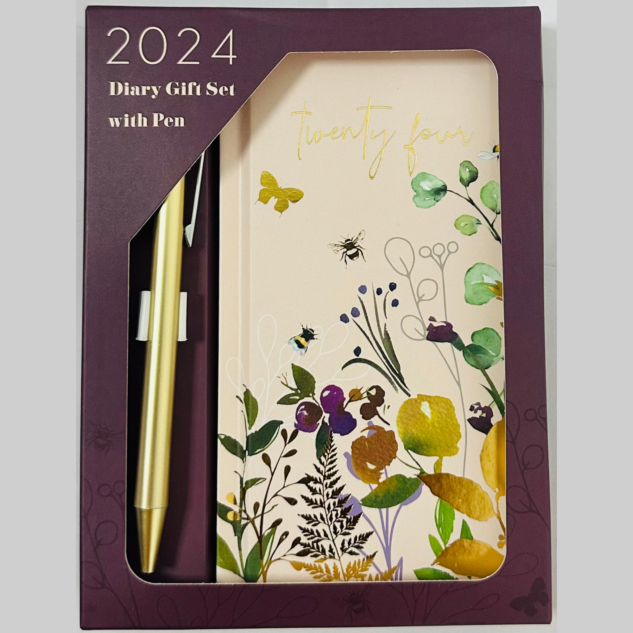 Beclen Harp 2024 Slim Size Week To View/WTV Personal Luxury Botanical Print Diary With Pen Gift Set