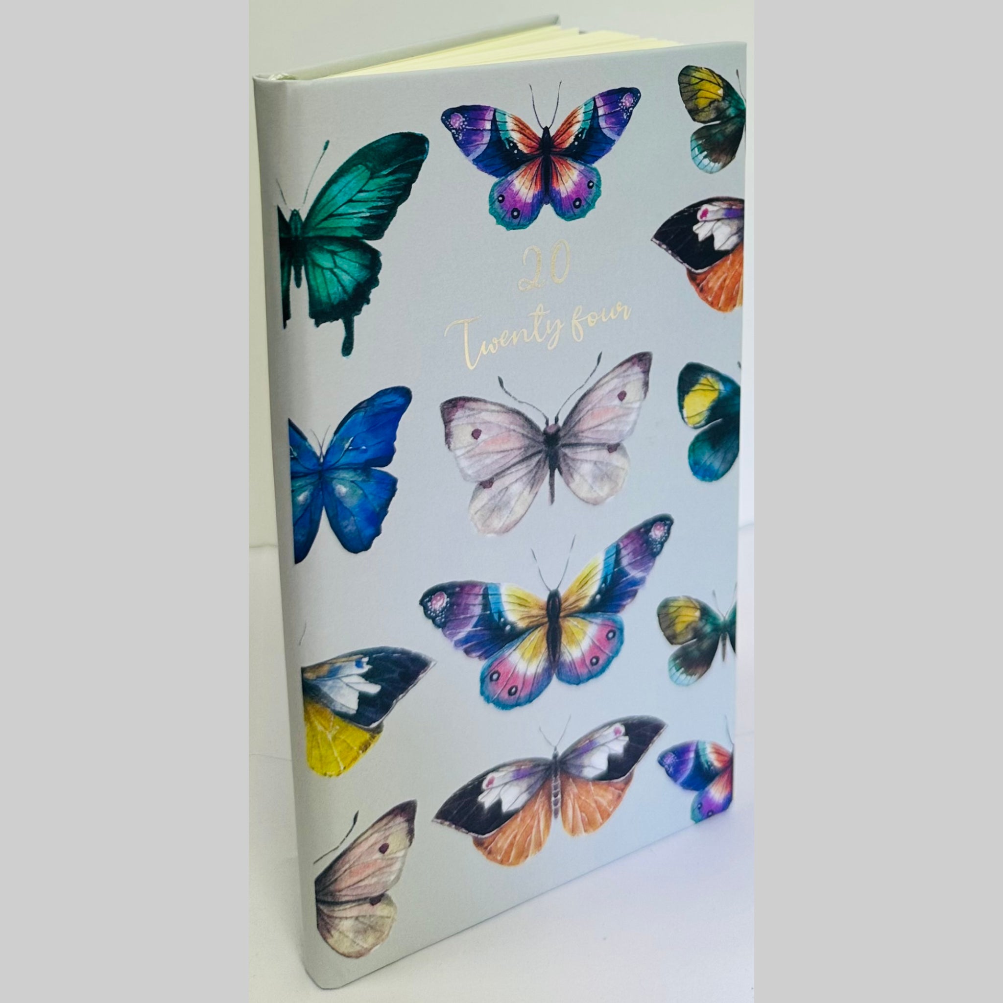 Beclen Harp 2024 Slim Week To View/WTV Personal Diary Vintage Floral And Butterflies Print Cover With Pen Gift Set