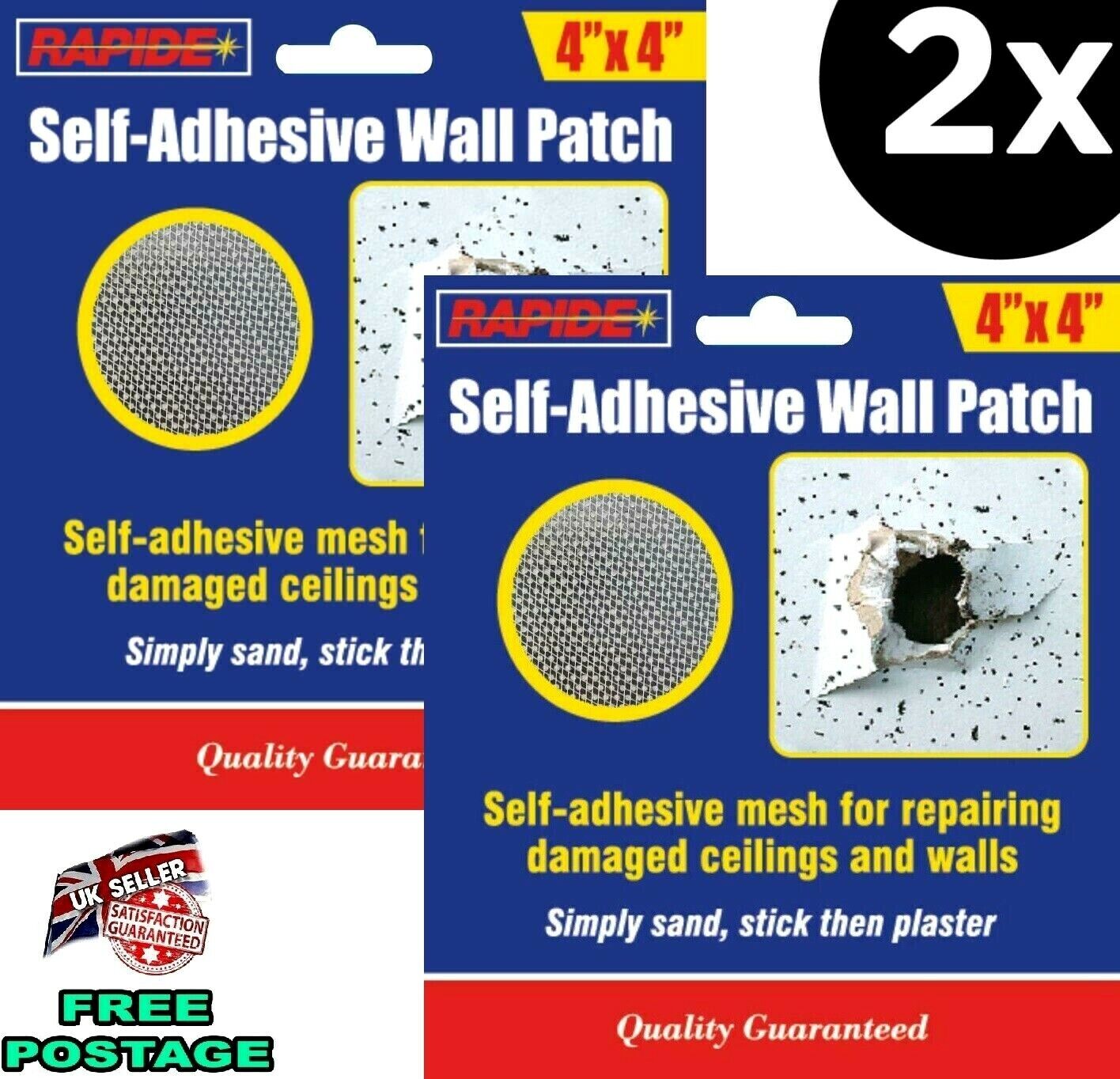 Beclen Harp 2x 4''X4'' Plasterboard Self Adhesive Wall Patch/Damaged Plaster Walls/Ceilings Repairs Metal Mesh Gauze