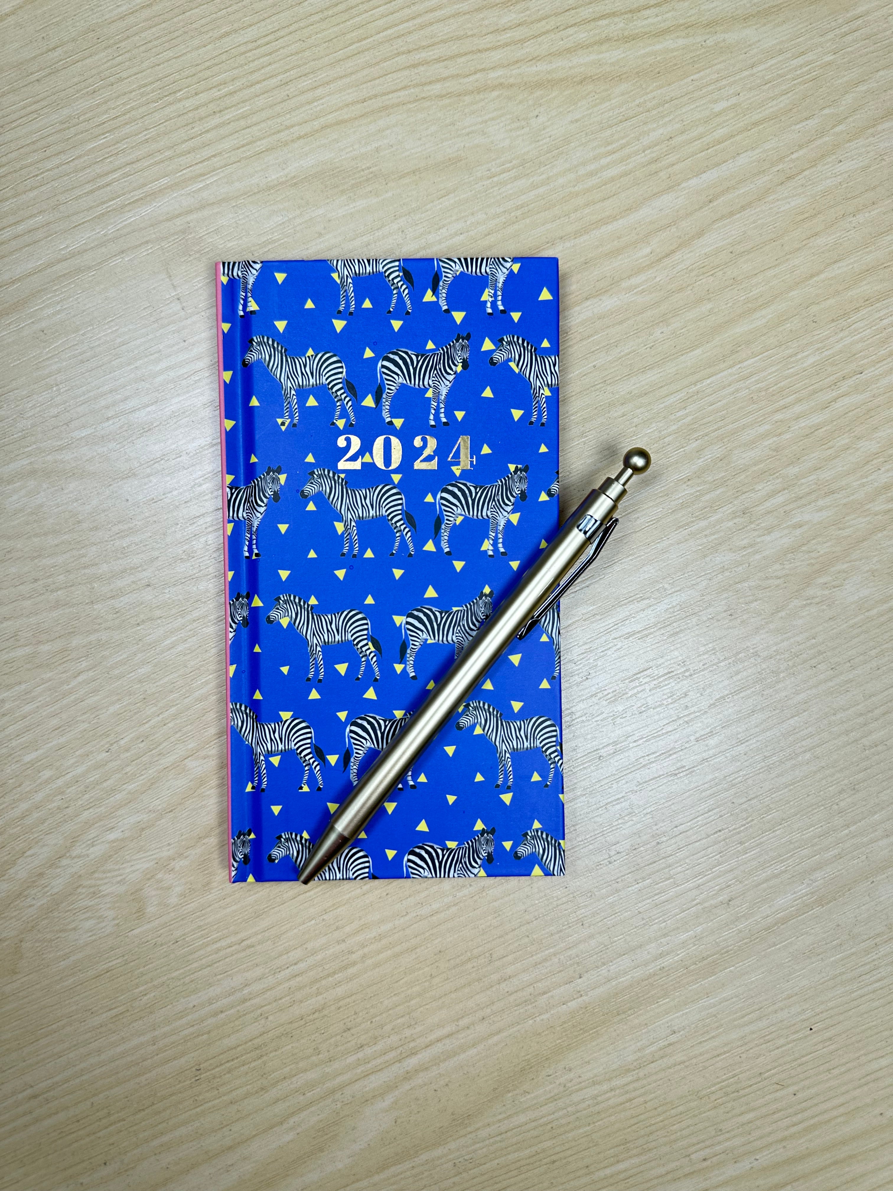 Beclen Harp 2024 Slim Week To View/WTV Zebra Print Exclusive Diary With Pen Gift Set