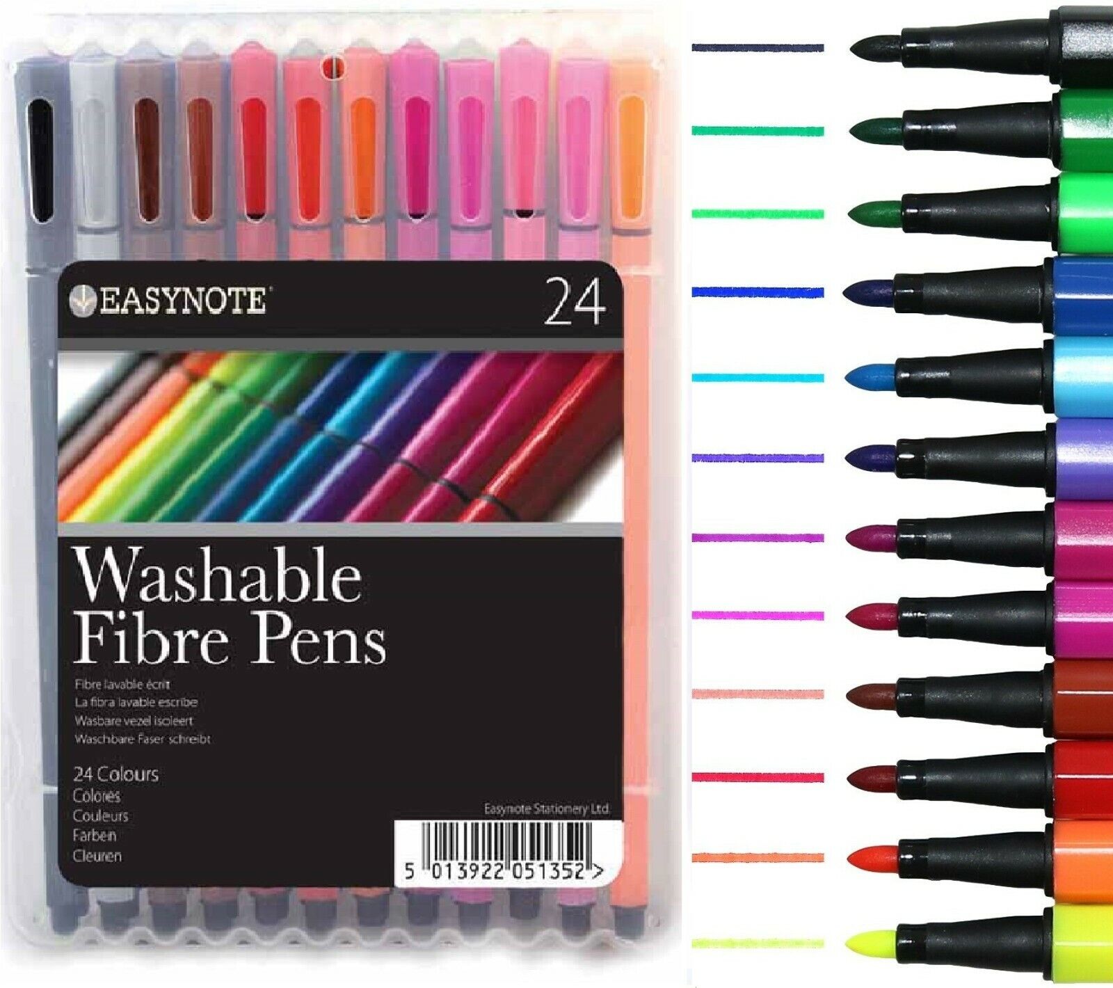 Beclen Harp 24 Easynote Washable Coloured Fibre Pens Felt Tips Markers Colouring Drawing Marker Art Box Set