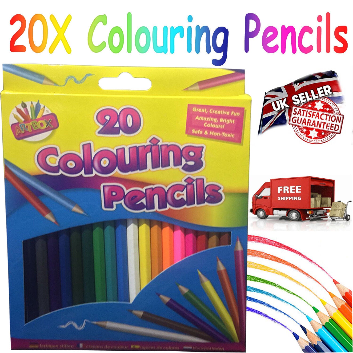 Beclen Harp Pack Of 20 Colouring Pencils Assorted Colours Art & Drawing Colour LOT