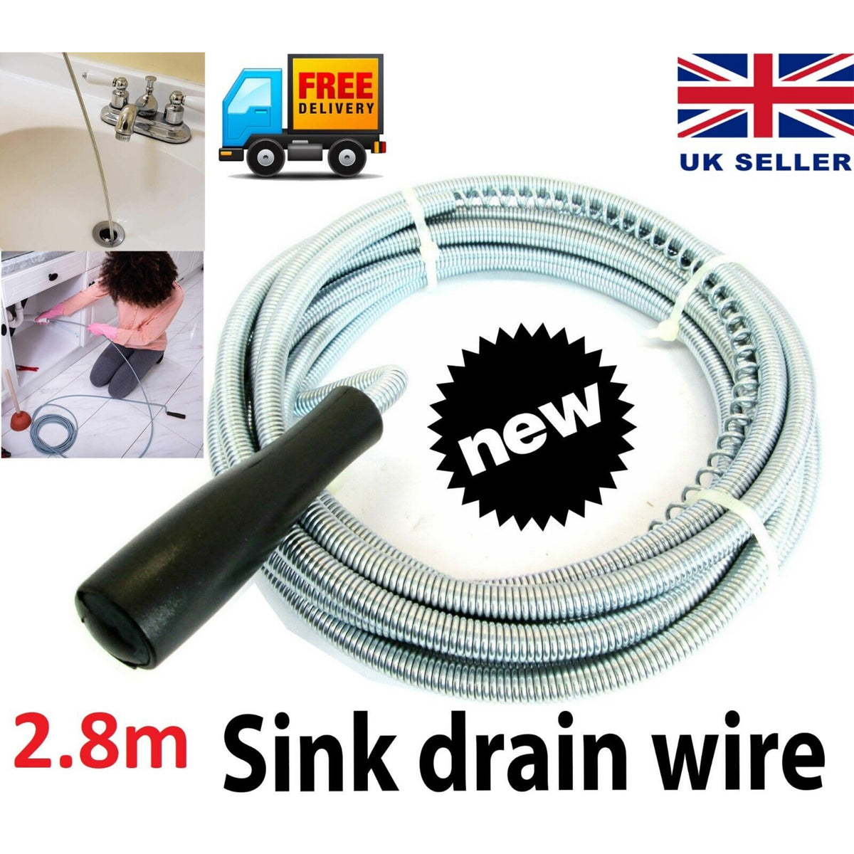 Beclen Harp 2.8M Sink & Drain Cleaner Waste Pipe Unblock Toilet Cleani
