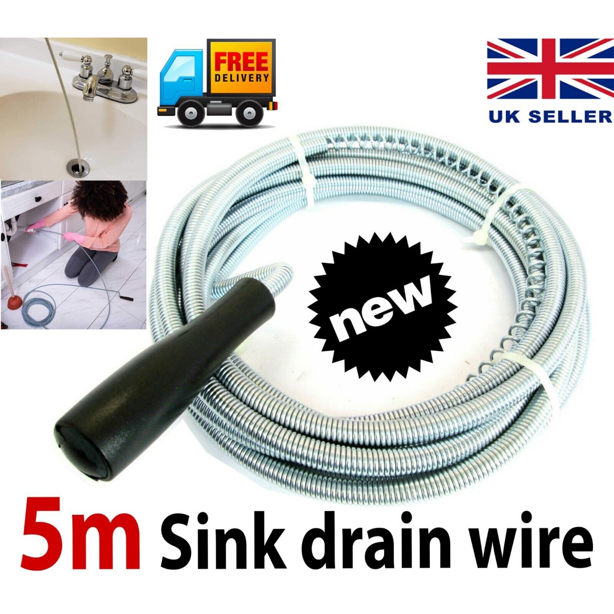 Beclen Harp 5M Sink & Drain Cleaner Waste Pipe Unblock Toilet Cleaning Kitchen Plunger Sink Snake Toilet Rod Flexible Wire