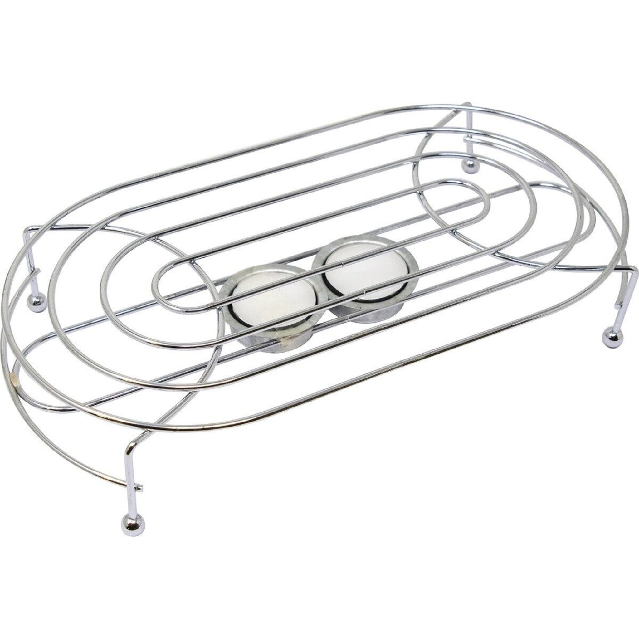 Beclen Harp DOUBLE FOOD DISH CHROME WARMER CHAFING PLATE BURNER HEAT AND 2 FREE CANDLE