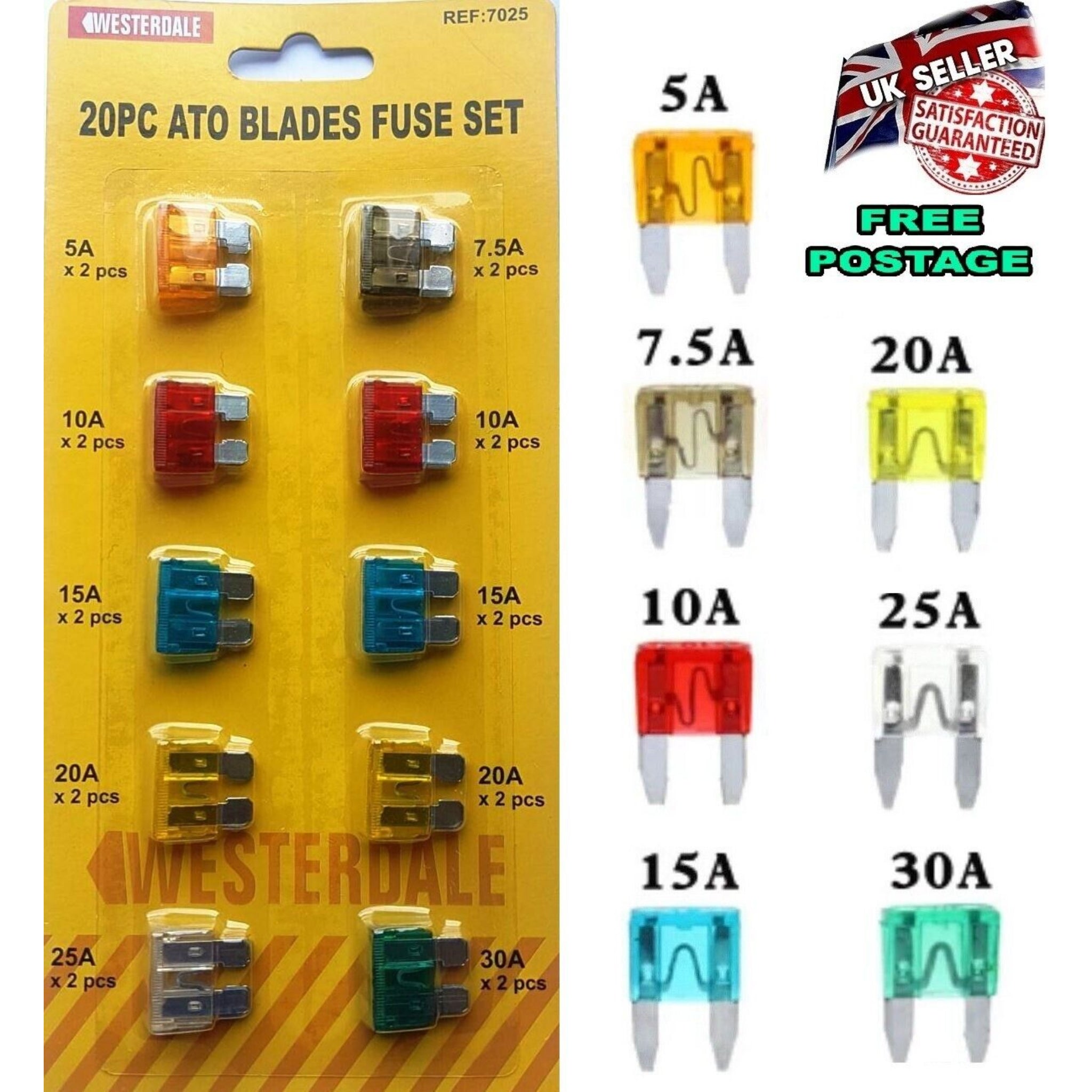 Beclen Harp 20Pcs Car Auto Assorted Standard Auto Blade Fuses ATM ATO Fuse Set 5-30A