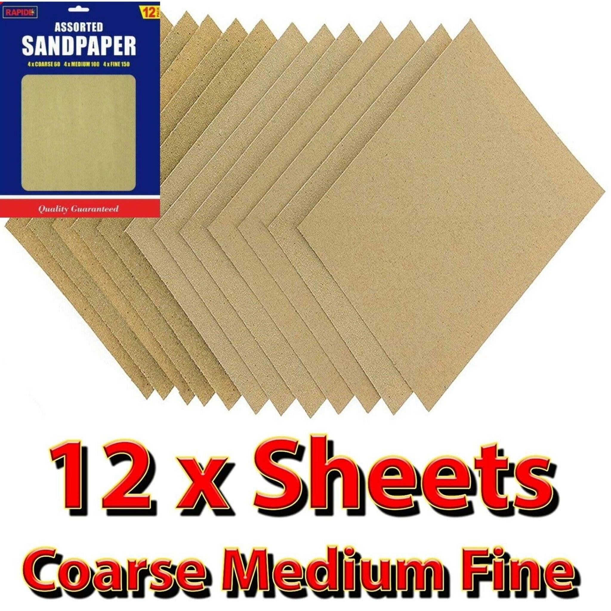 Beclen Harp 12Pcs ASSORTED SANDPAPER SANDING SHEETS FOR WOOD PLASTIC MIXED GRADES SAND