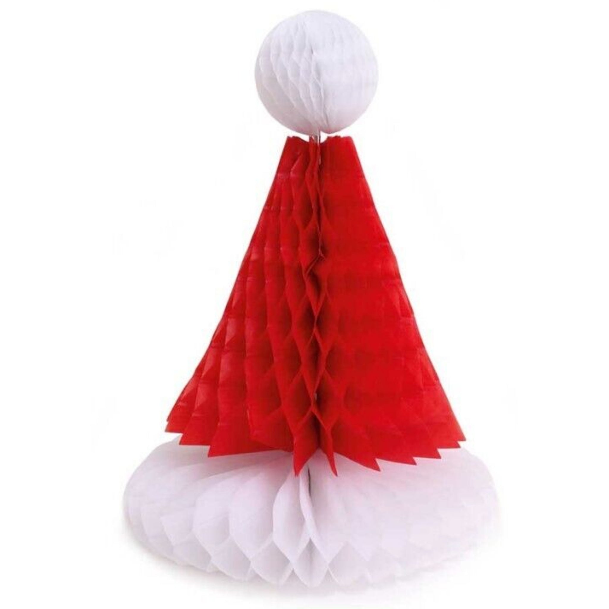 Beclen Harp 3x Honeycomb Santa Hat Party Xmas Decoration Tablescape Window Sill Red & White