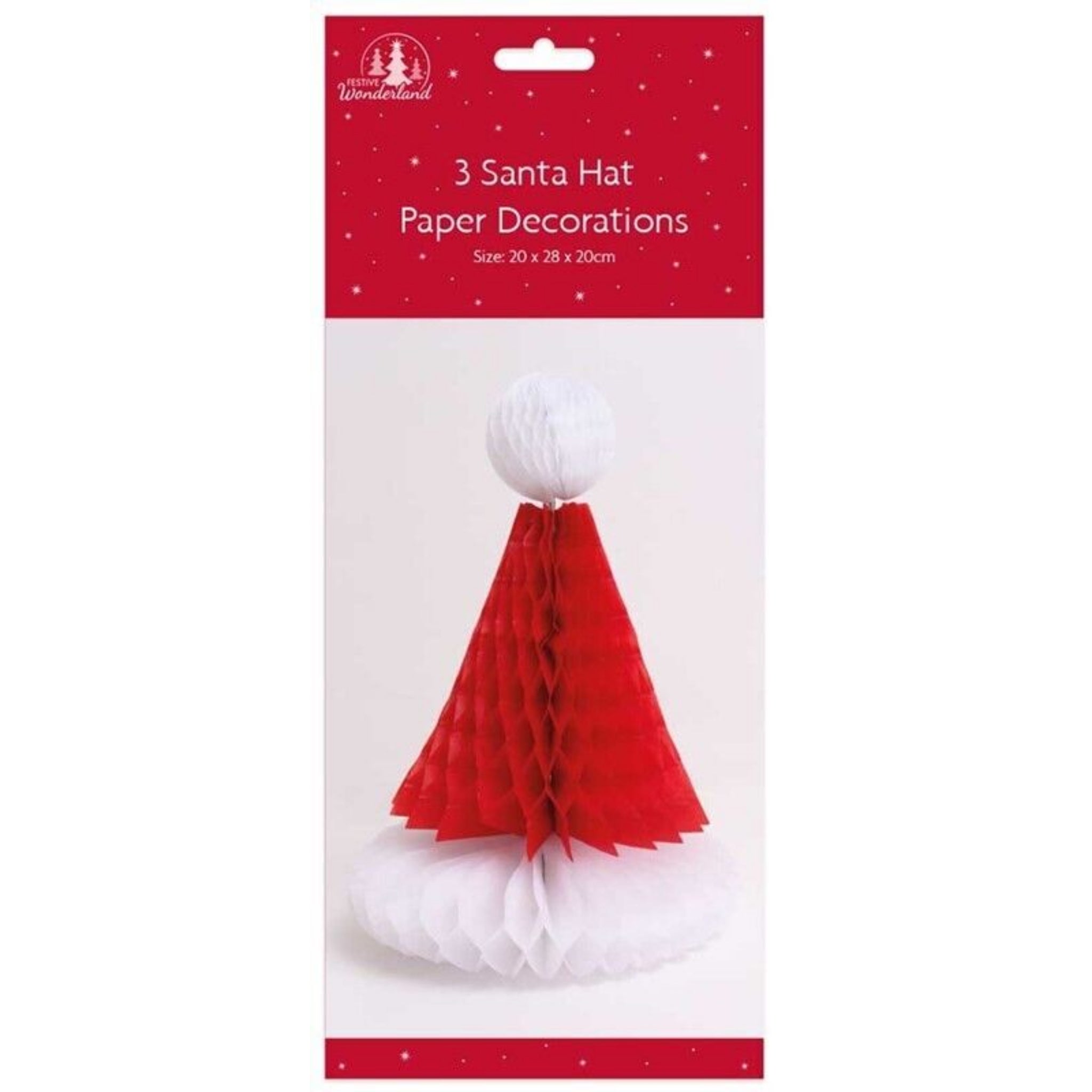 Beclen Harp 3x Honeycomb Santa Hat Party Xmas Decoration Tablescape Window Sill Red & White