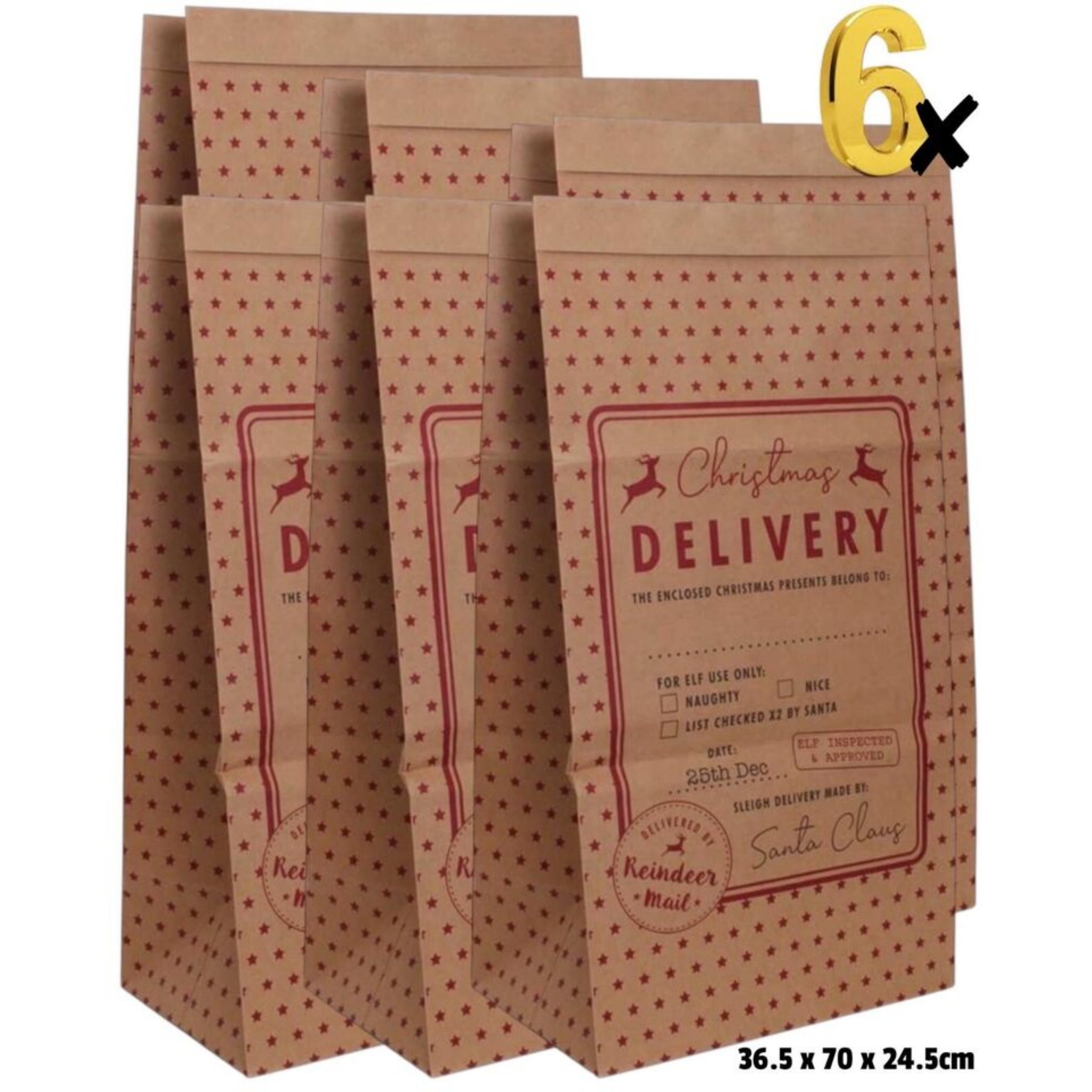 6 / 12 / 18 Pack Giant Christmas Paper Kraft Sack Stocking Father Xmas Gift Present Bag UK