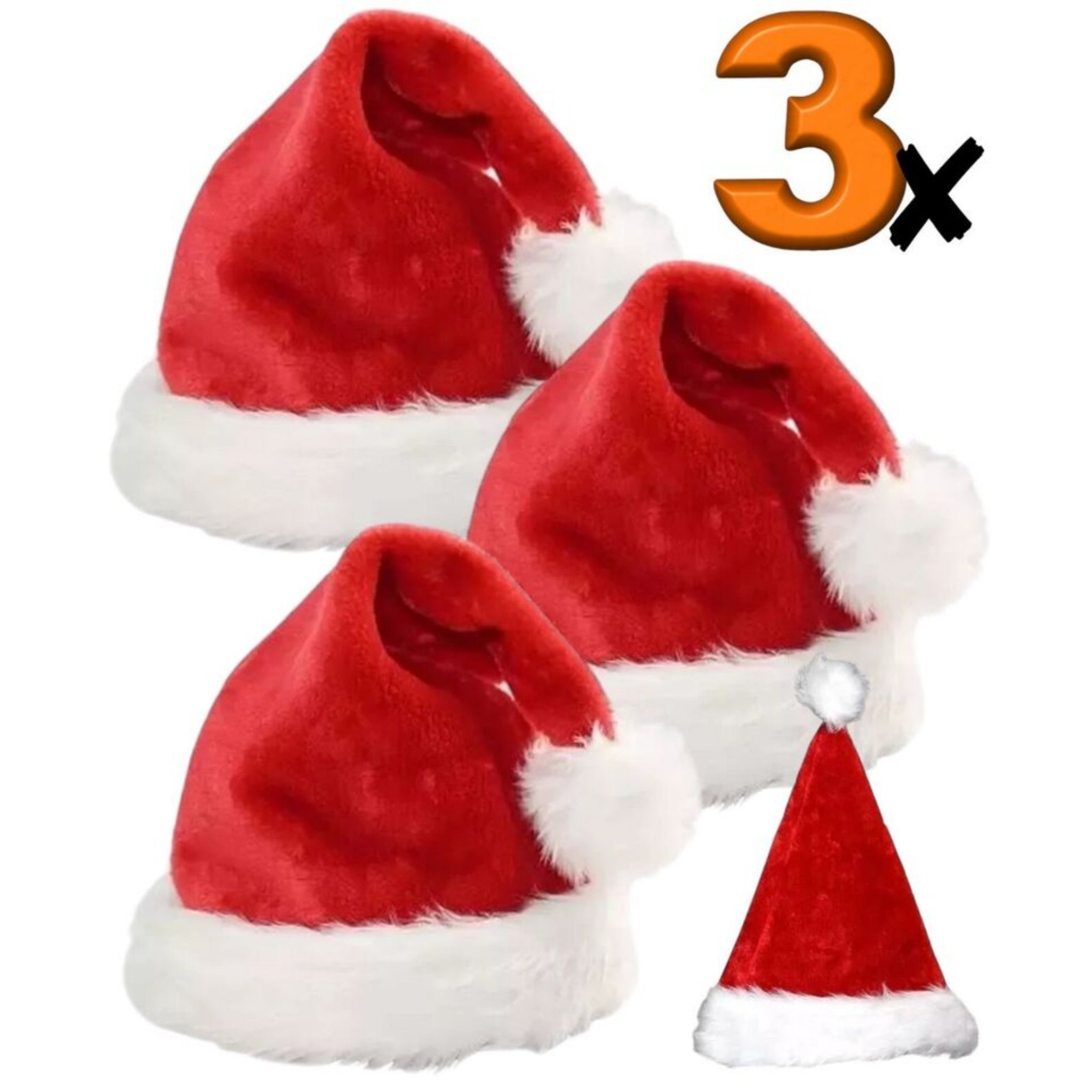 1 / 3 Pack Santa Hat Christmas Velvet Xmas Party Red Plush Adult Dress Fancy Unisex