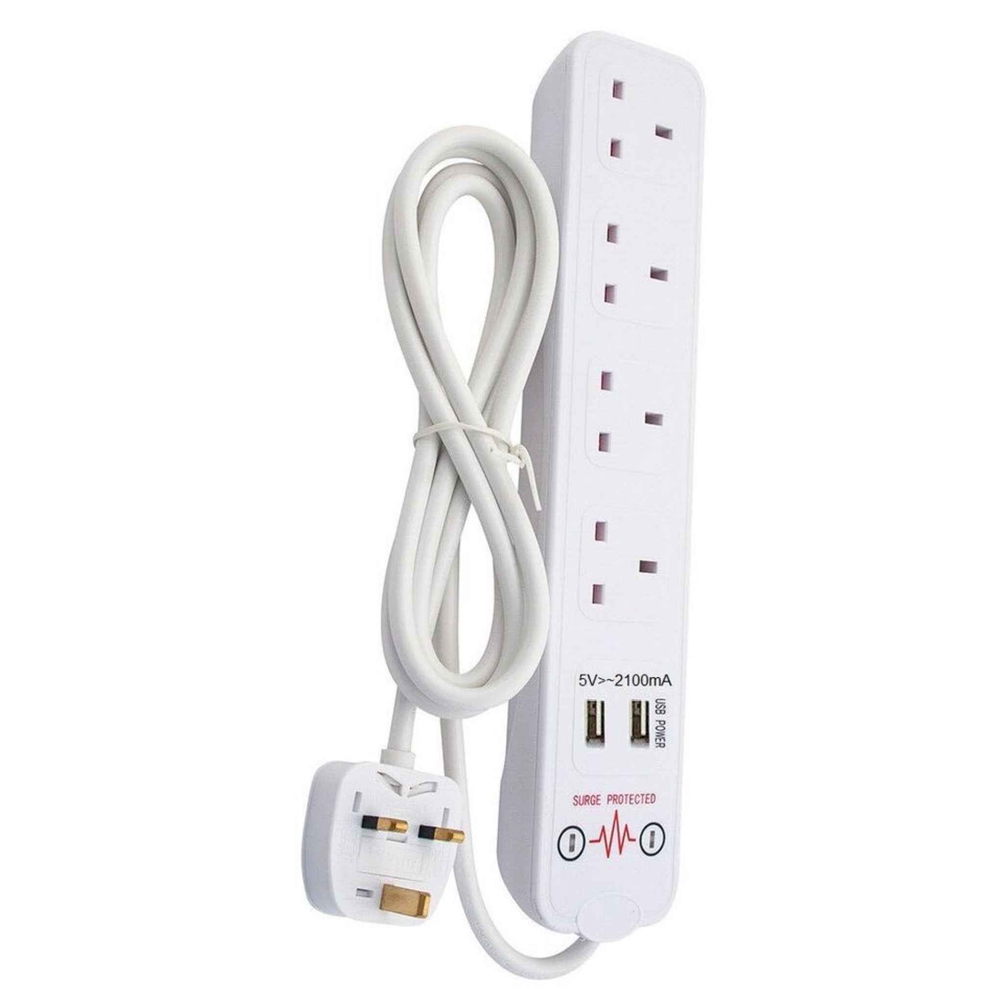 Beclen Harp Extension Lead with 2 USB Cable Electric Plug Socket UK Mains Power 4 Gang Way