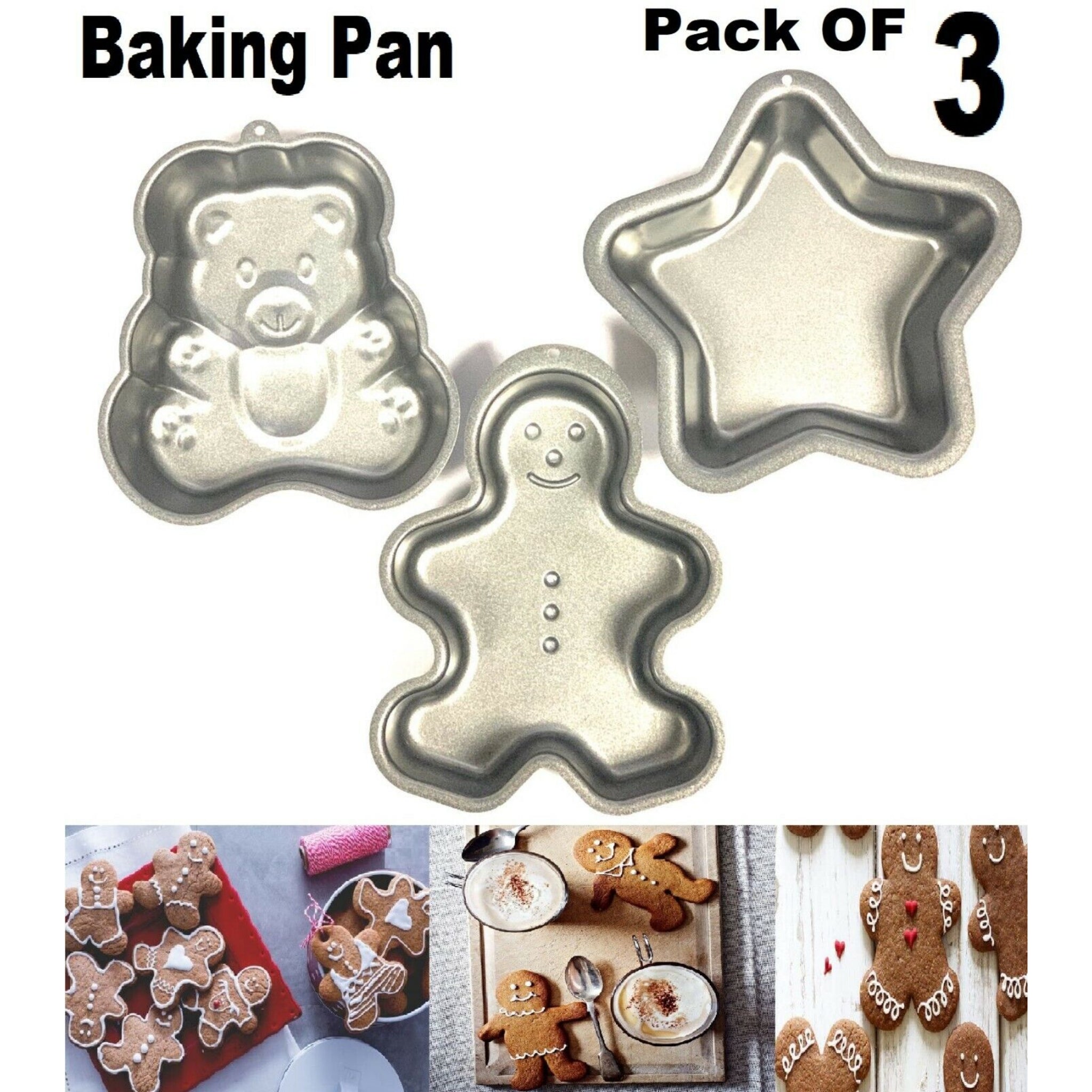 Beclen Harp 3 PC Novelty BEAR / MAN / STAR Cake Baking Pan Tin Kids Birthday Party Aluminium