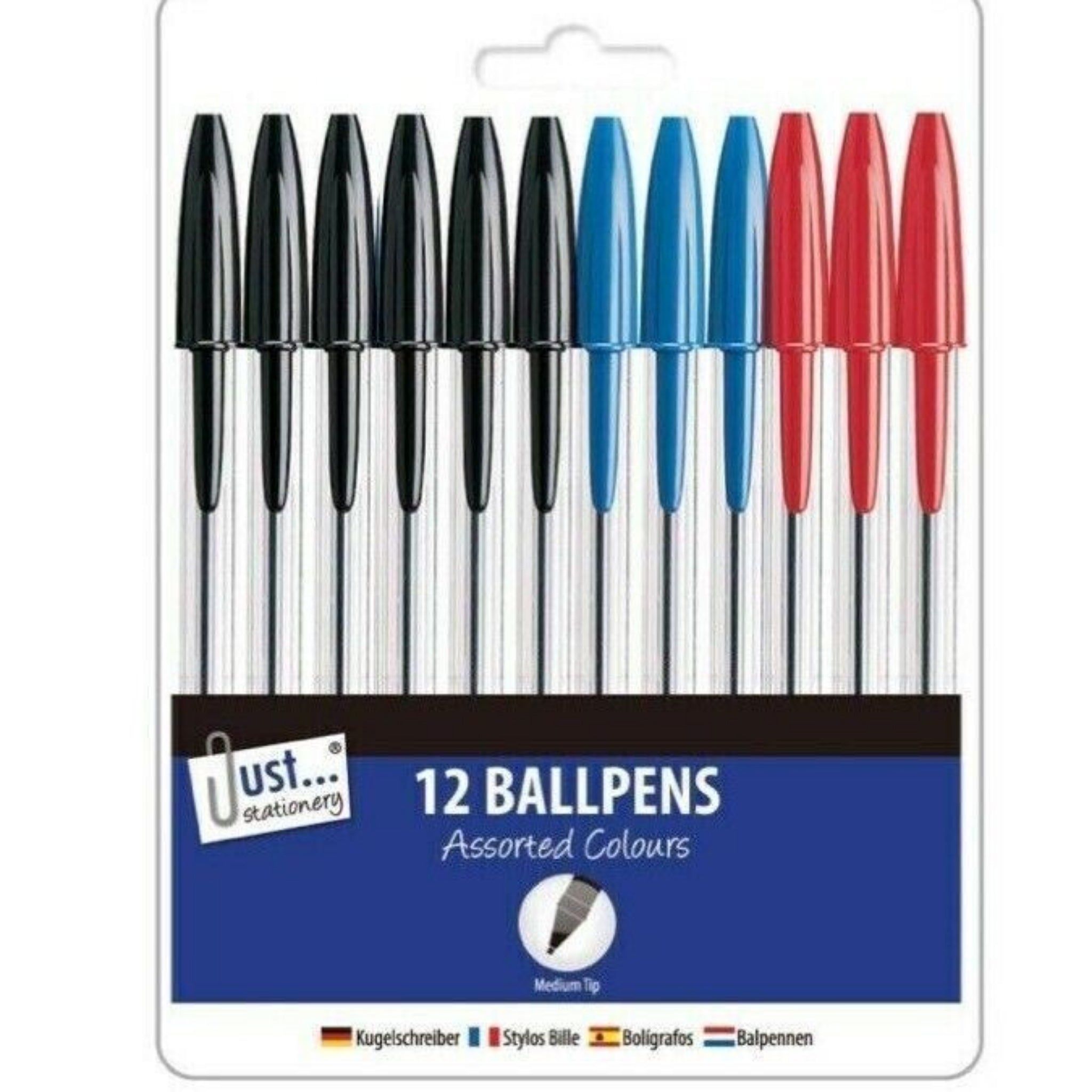 Beclen Harp 24 Ballpoint Pens Set | High Quality Medium Ball Point Pen Biros Black Blue Red