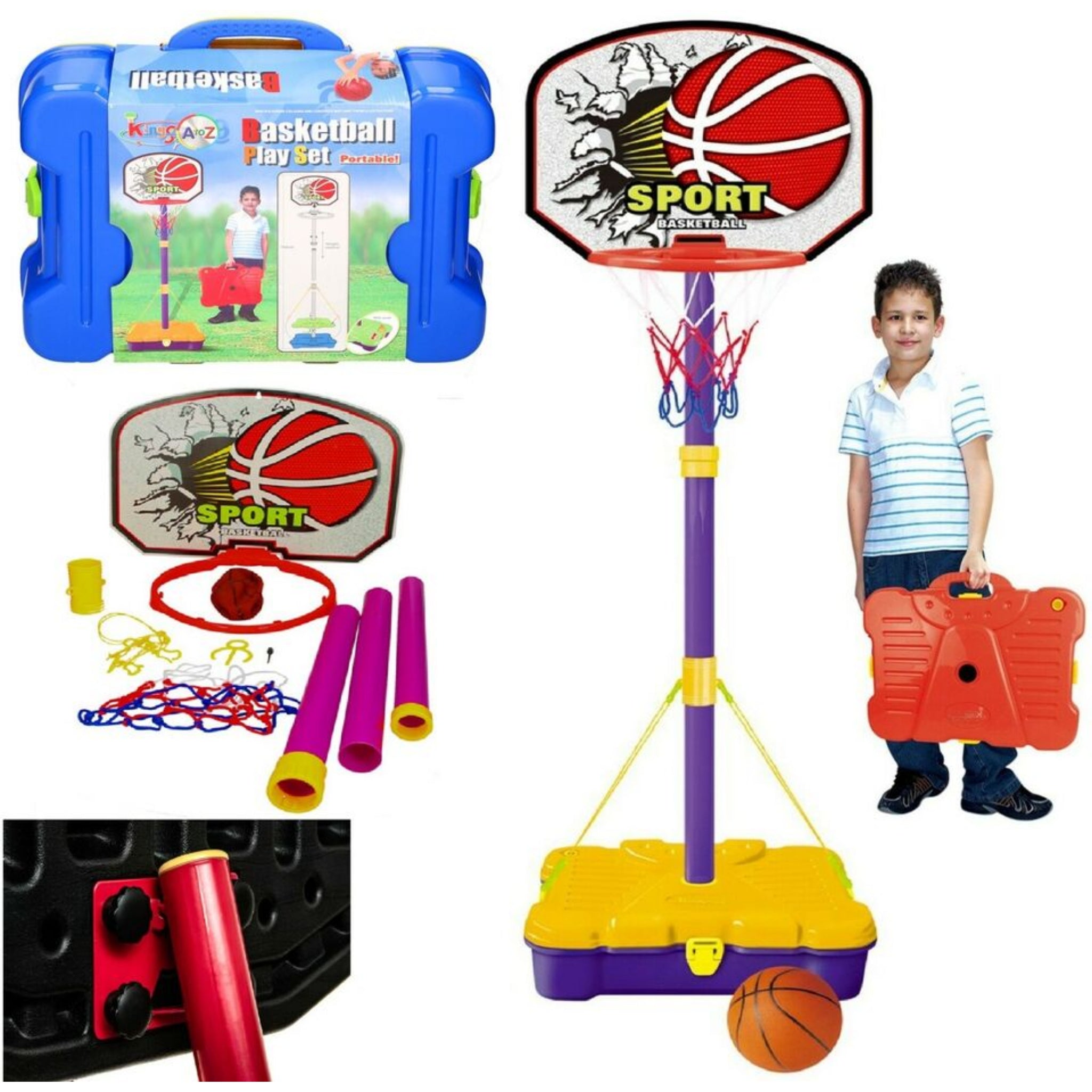 Beclen Harp Free Standing King Sport Kids Basketball Hoop Net Set Backboard Stand Children