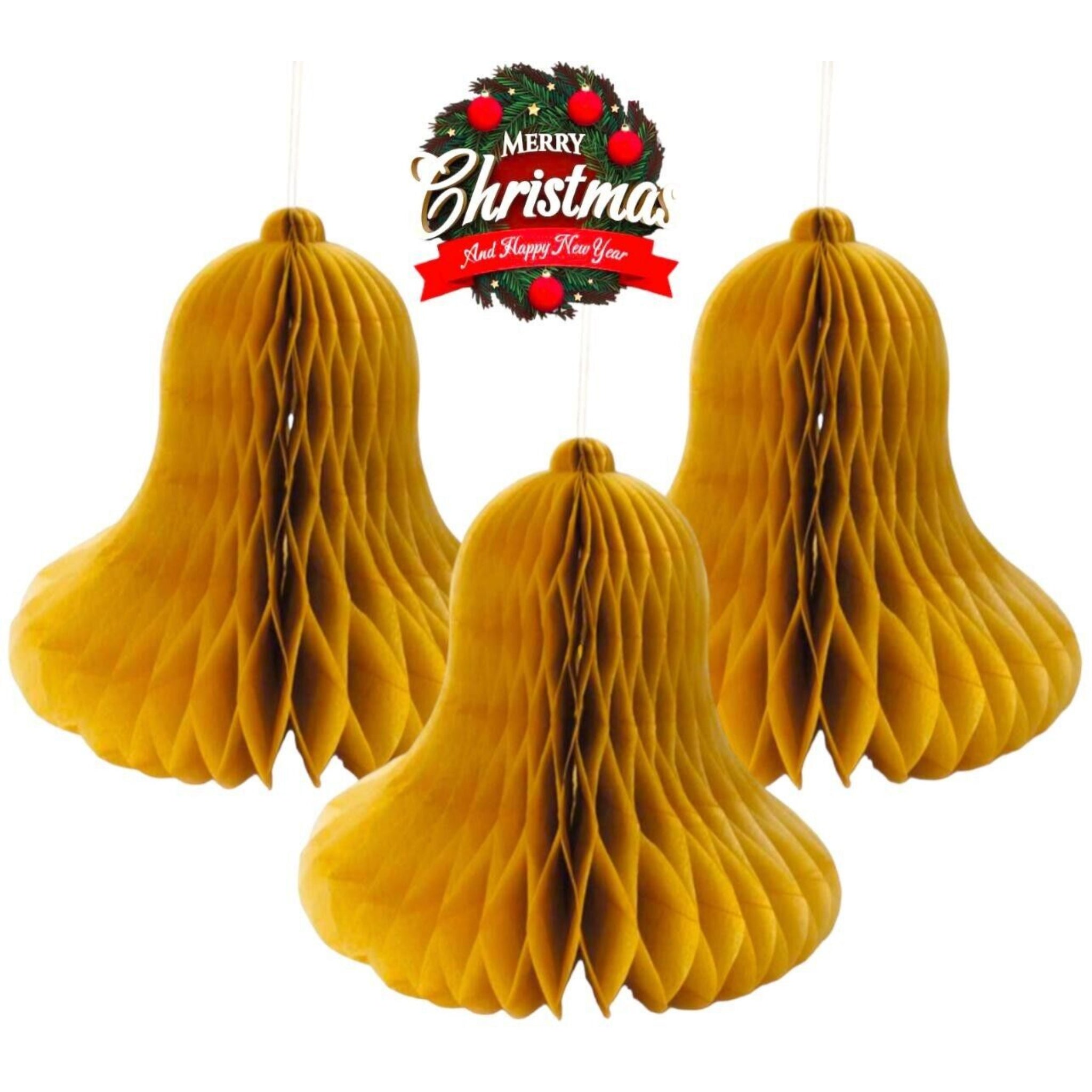 Beclen Harp 3 x Christmas Bells Party Decor Honeycomb Paper Tablescape Table Decoration