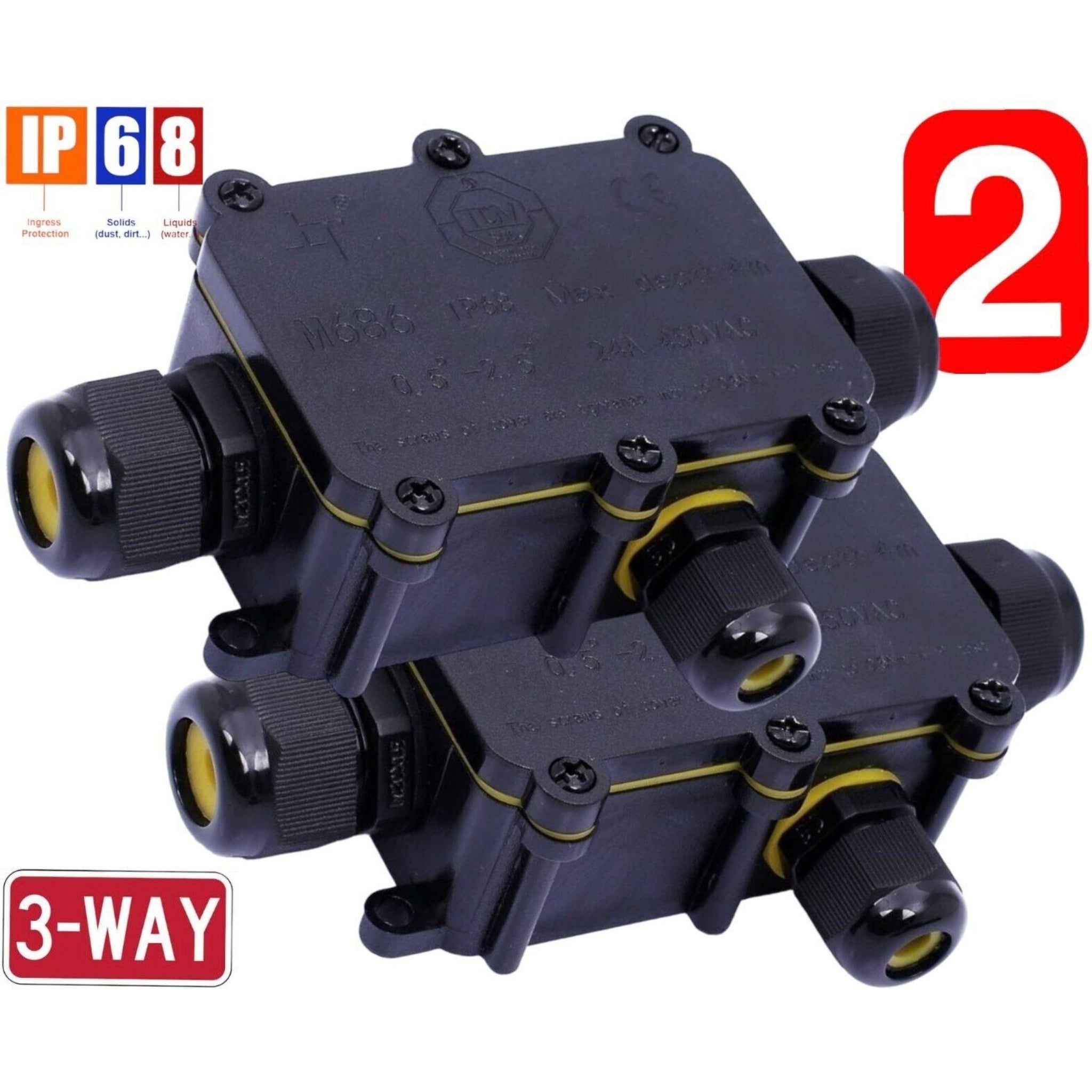 Beclen Harp 3 Way Waterproof Electrical IP68 Junction Box Cable Connector Wire Outdoor-2 Pcs