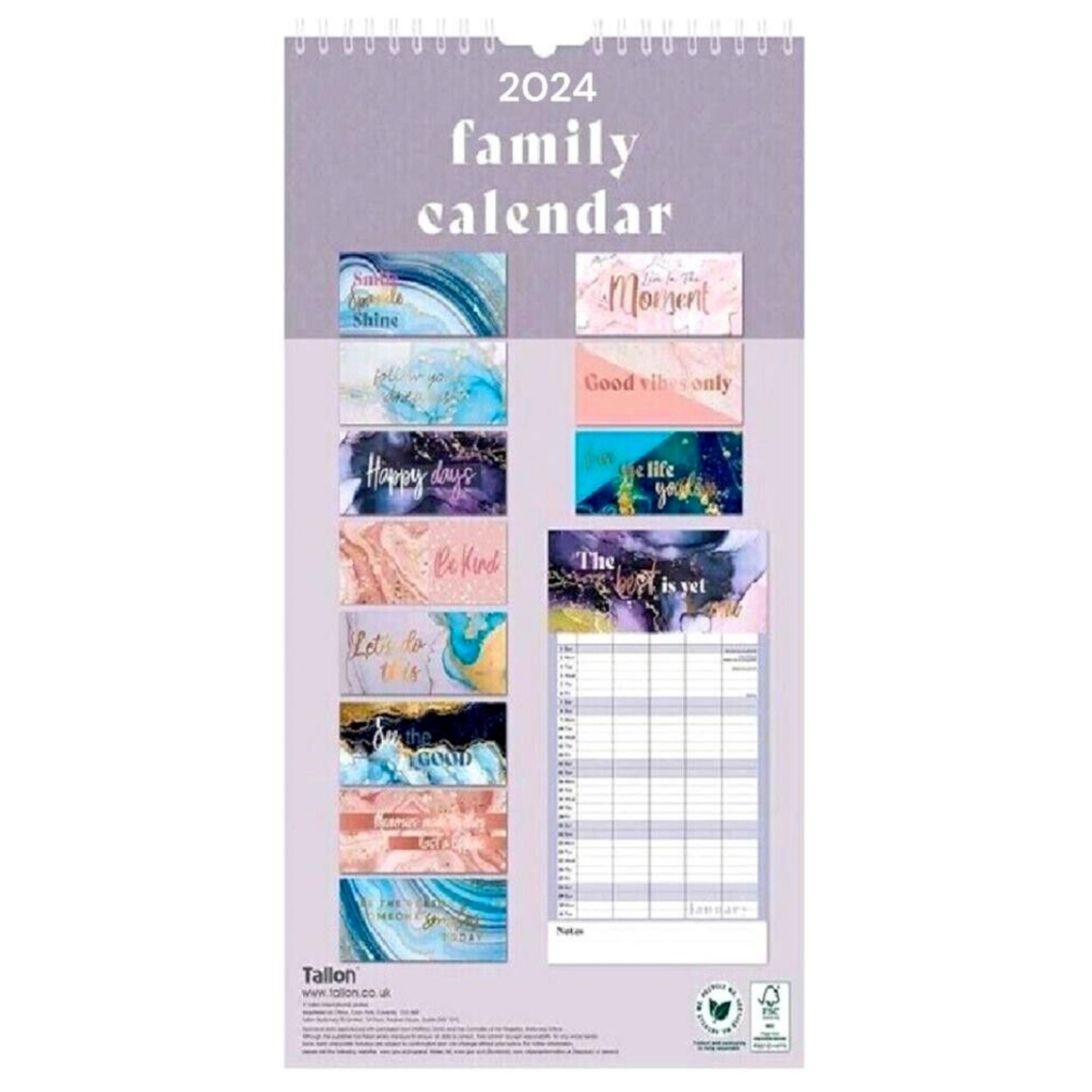 Beclen Harp 2024 Family Organiser 5 Columns Premium Calendar Planner Month to View- Marble