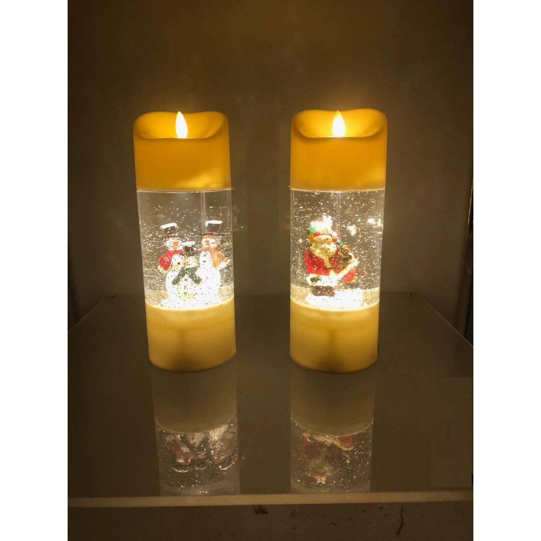 Beclen Harp Christmas LED Warm White Swirling Glitter Candles Santa / Snowman Mains/Battery