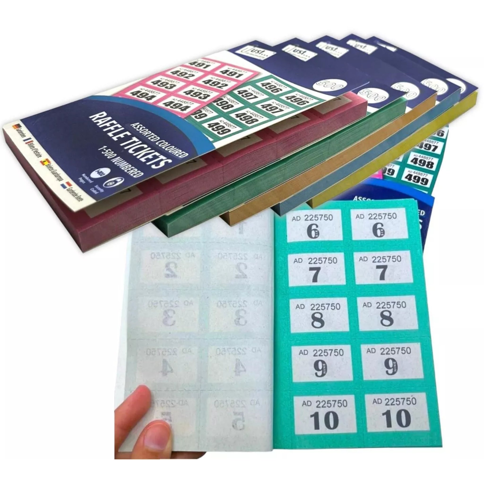 Beclen Harp 12 x Books of 1-500 Cloakroom Raffle Tombola New Draw Tickets Numbered Mixed colours