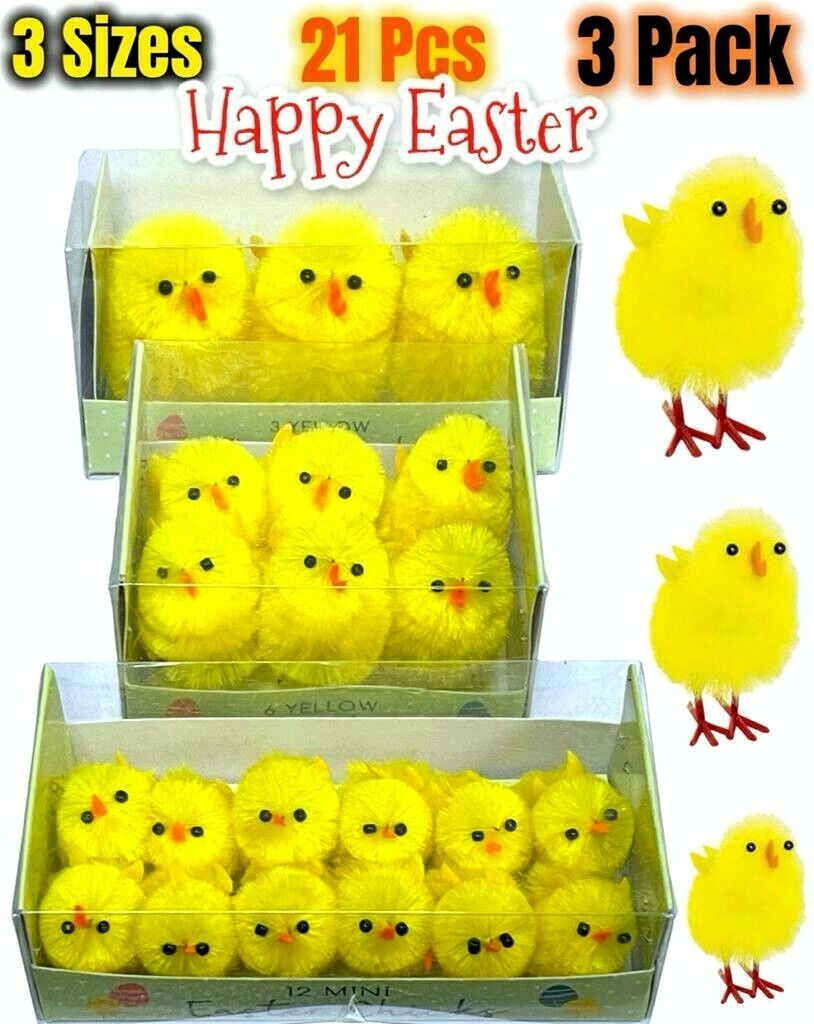 Beclen Harp 🎁 21 Mini Yellow Fluffy Easter Chicks Bonnet Egg Hamper Decoration Giant 3 Pack