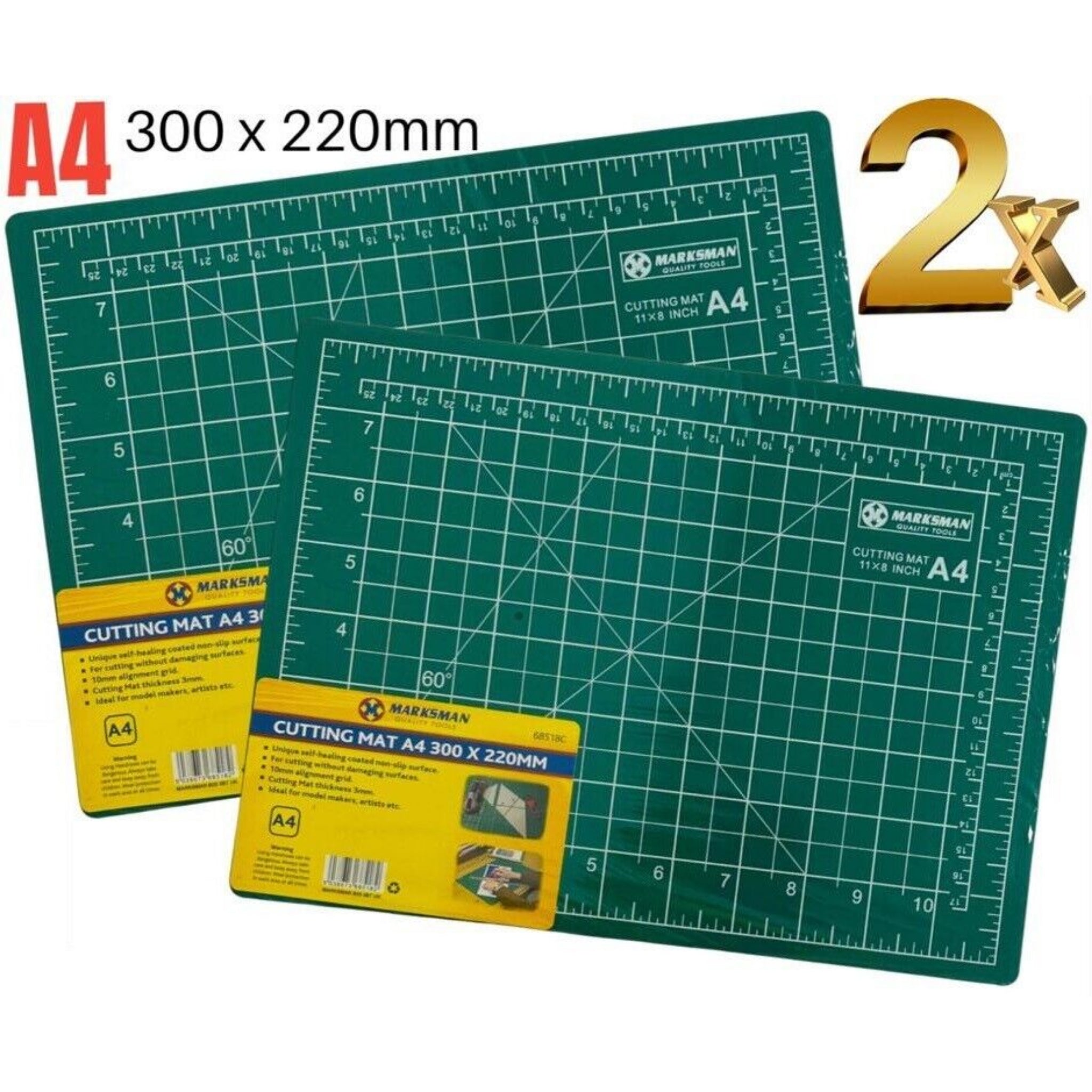 Beclen Harp A4 Cutting Mat 300x220mm Self Healing Slip-Resistant Arts & Crafts Hobby- 2 Pack