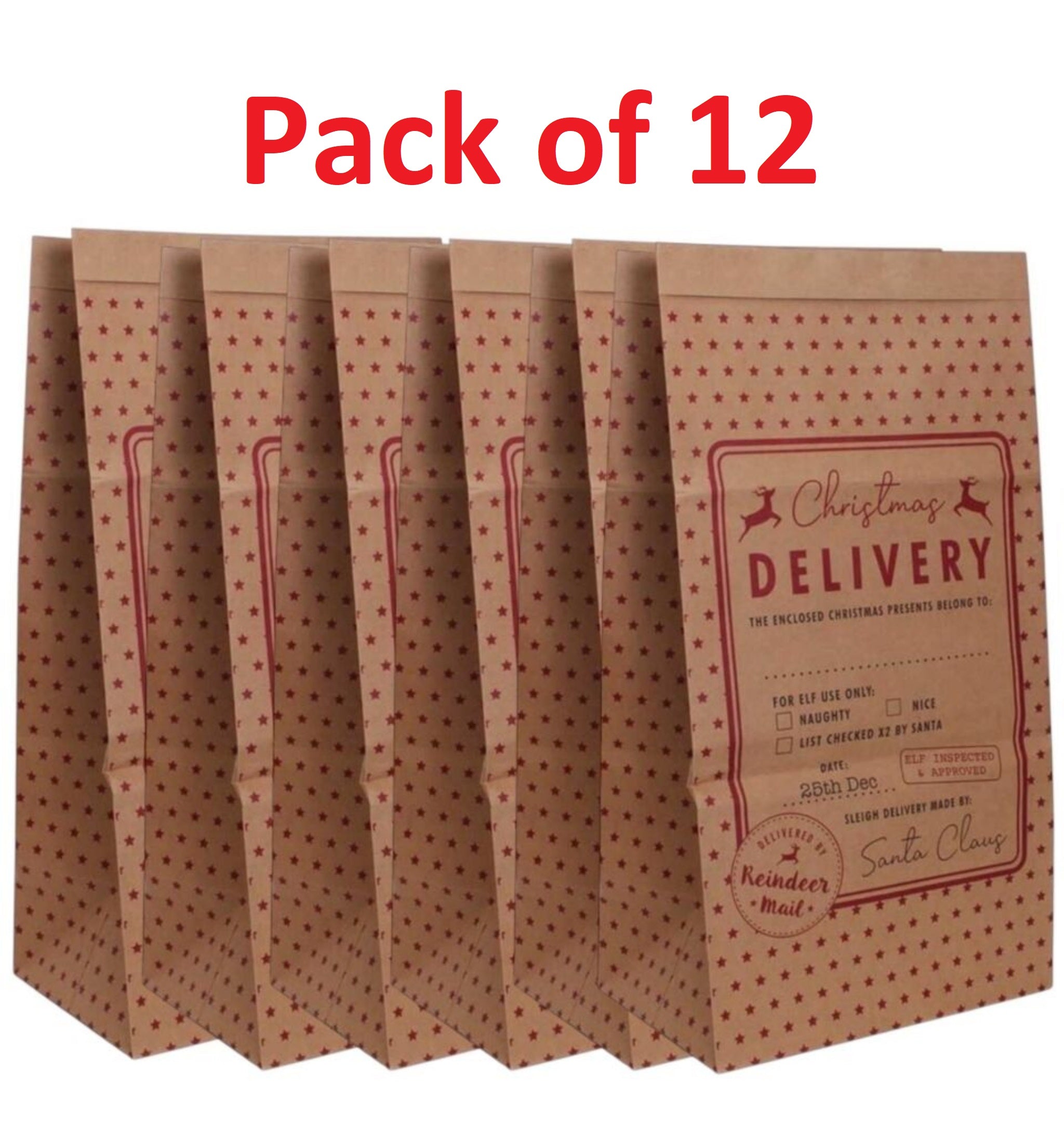 6 / 12 / 18 Pack Giant Christmas Paper Kraft Sack Stocking Father Xmas Gift Present Bag UK