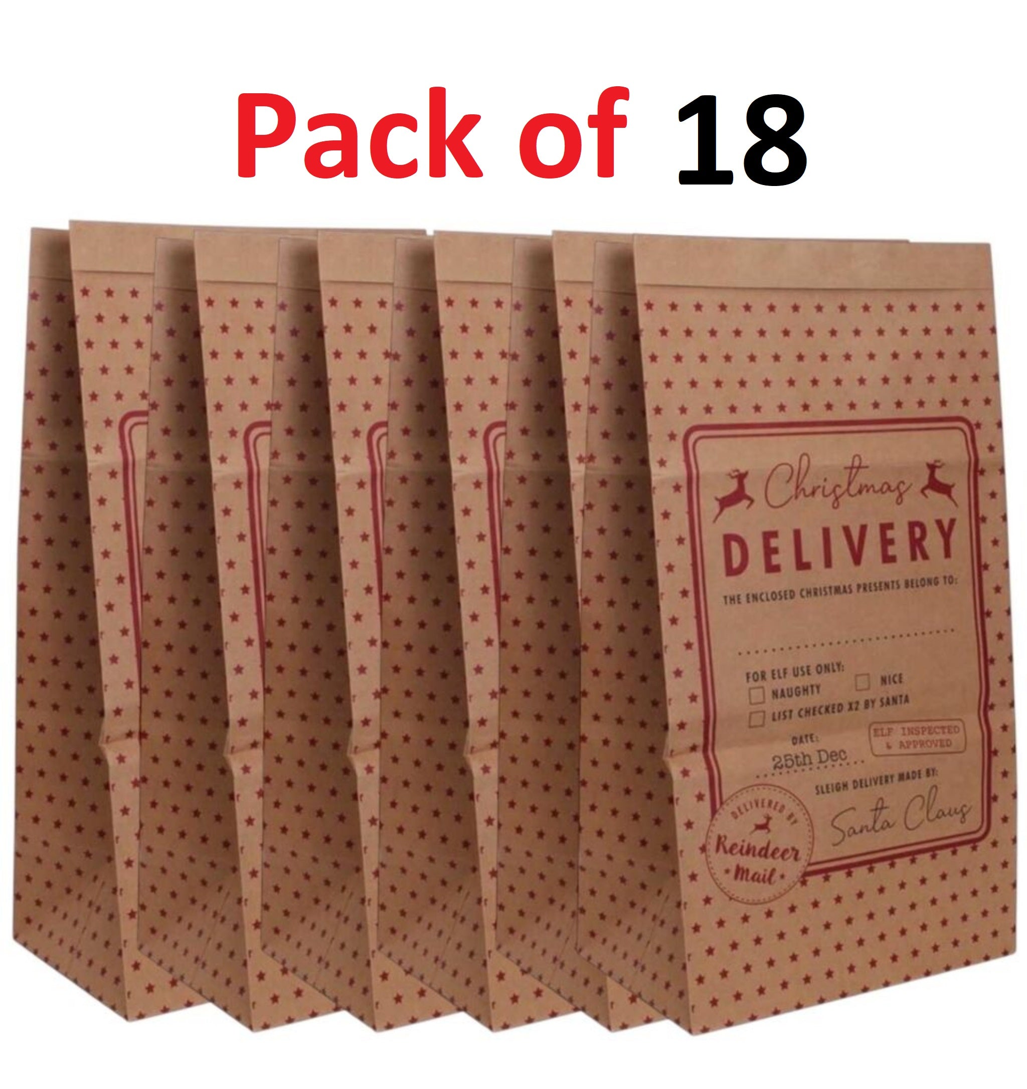 6 / 12 / 18 Pack Giant Christmas Paper Kraft Sack Stocking Father Xmas Gift Present Bag UK