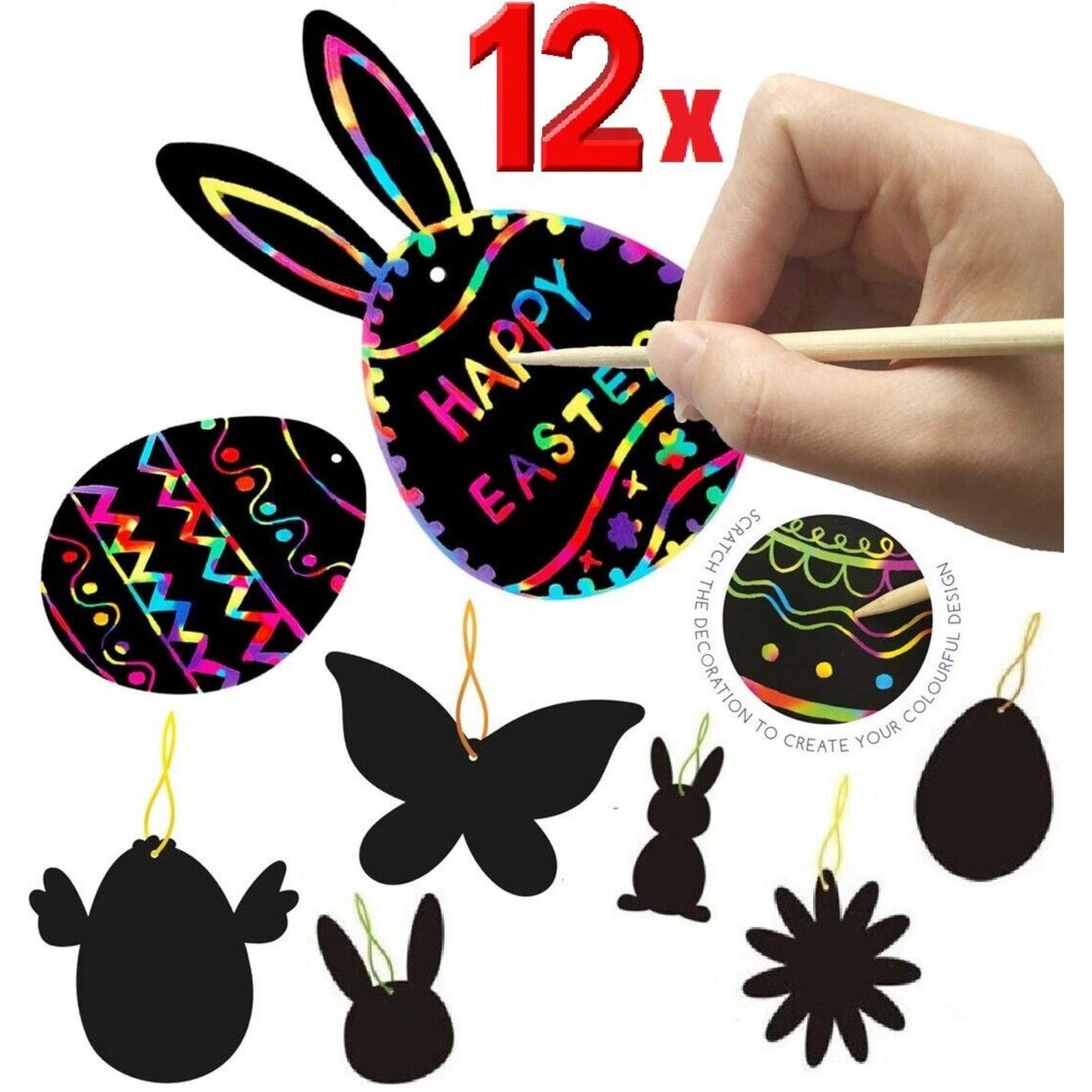 Beclen Harp 12pcs Easter Rainbow Scratch Art Novelty Kit Kids Crafts Home Activity Fun