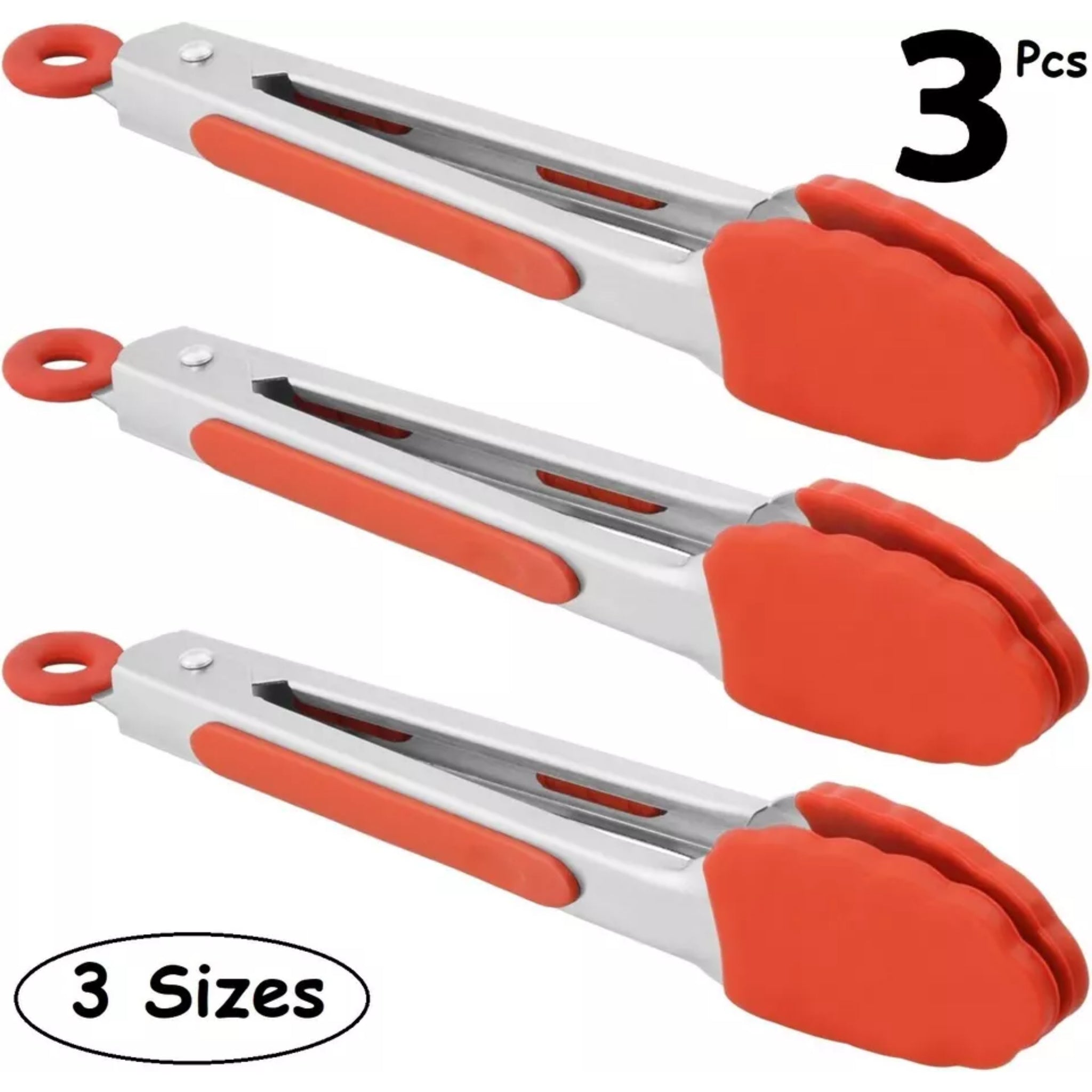 Beclen Harp 3pc Silicone Kitchen Cooking Salad Serving BBQ Tong Stainless Steel Utensil Set