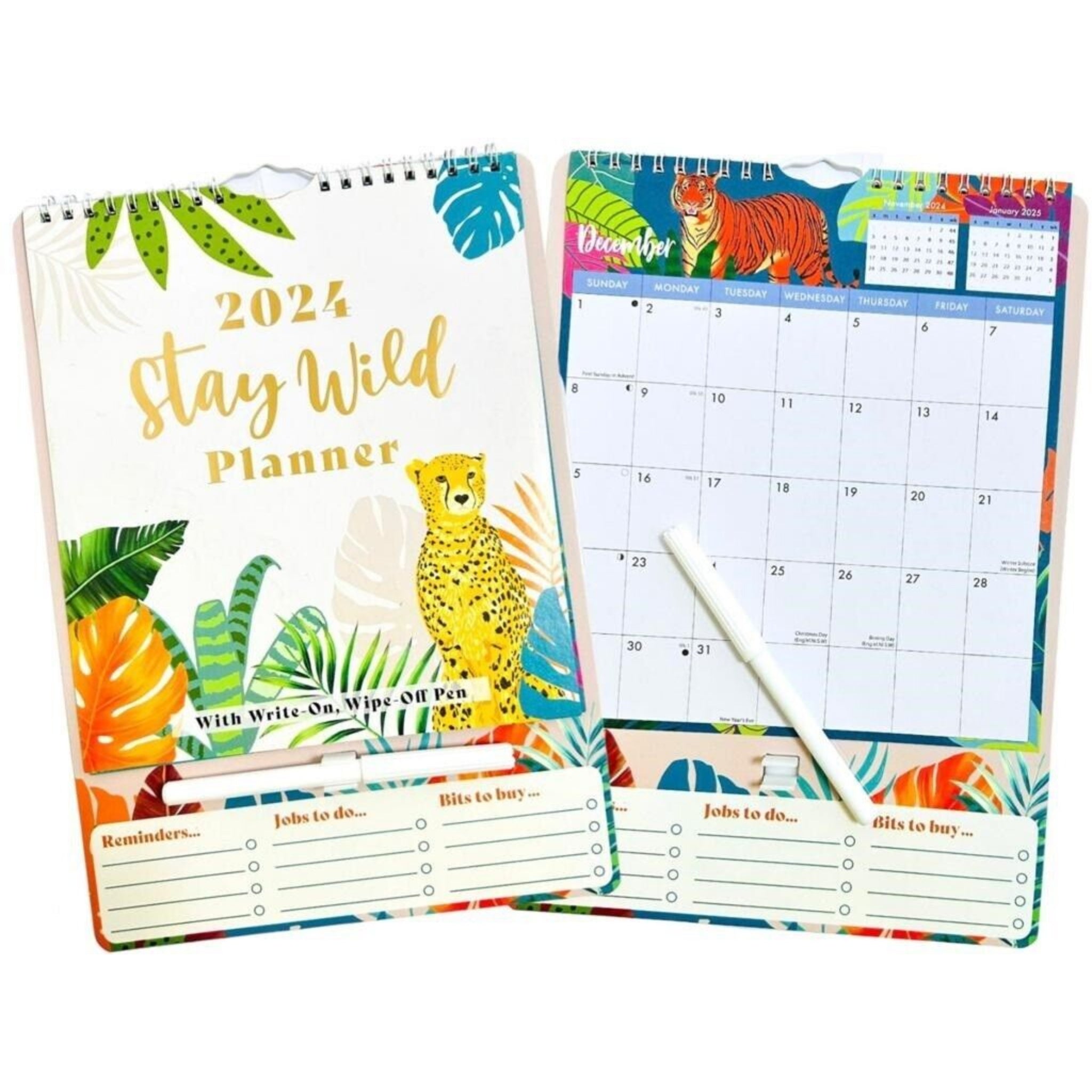 Beclen Harp 2024 Memo Board Calendar Spiral Bound With Family Wipe Off Pen Home Organiser