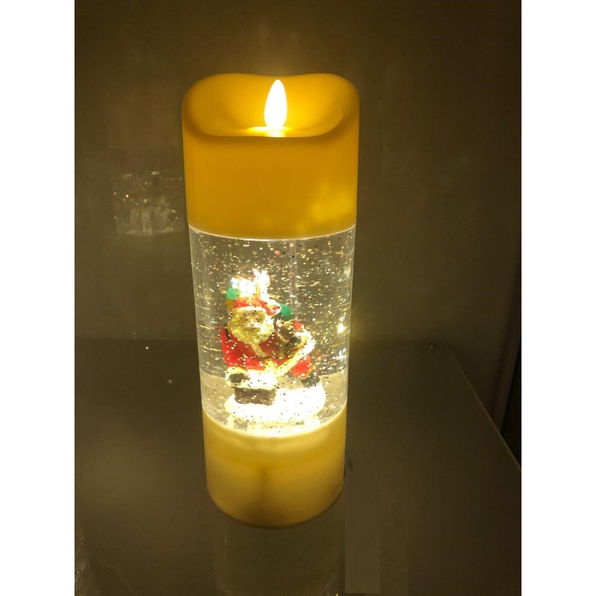 Beclen Harp Christmas LED Warm White Swirling Glitter Candles Santa / Snowman Mains/Battery