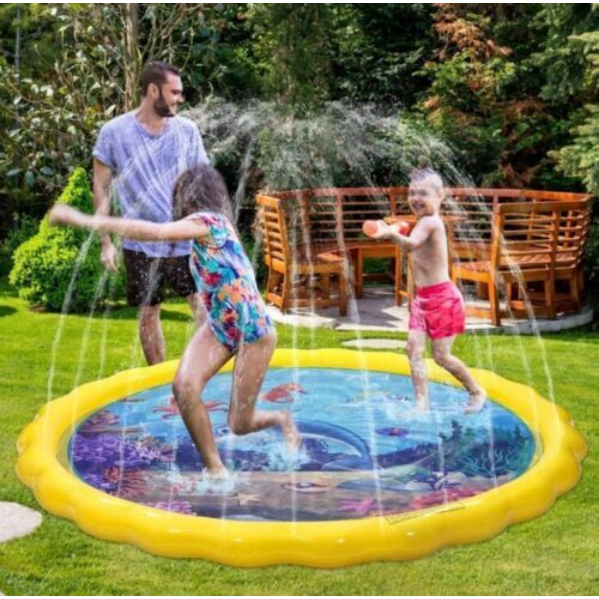 Beclen Harp 170cm Large Sprinkler Pad Splash Play Mat Water Toys Pool for Kids Toddlers