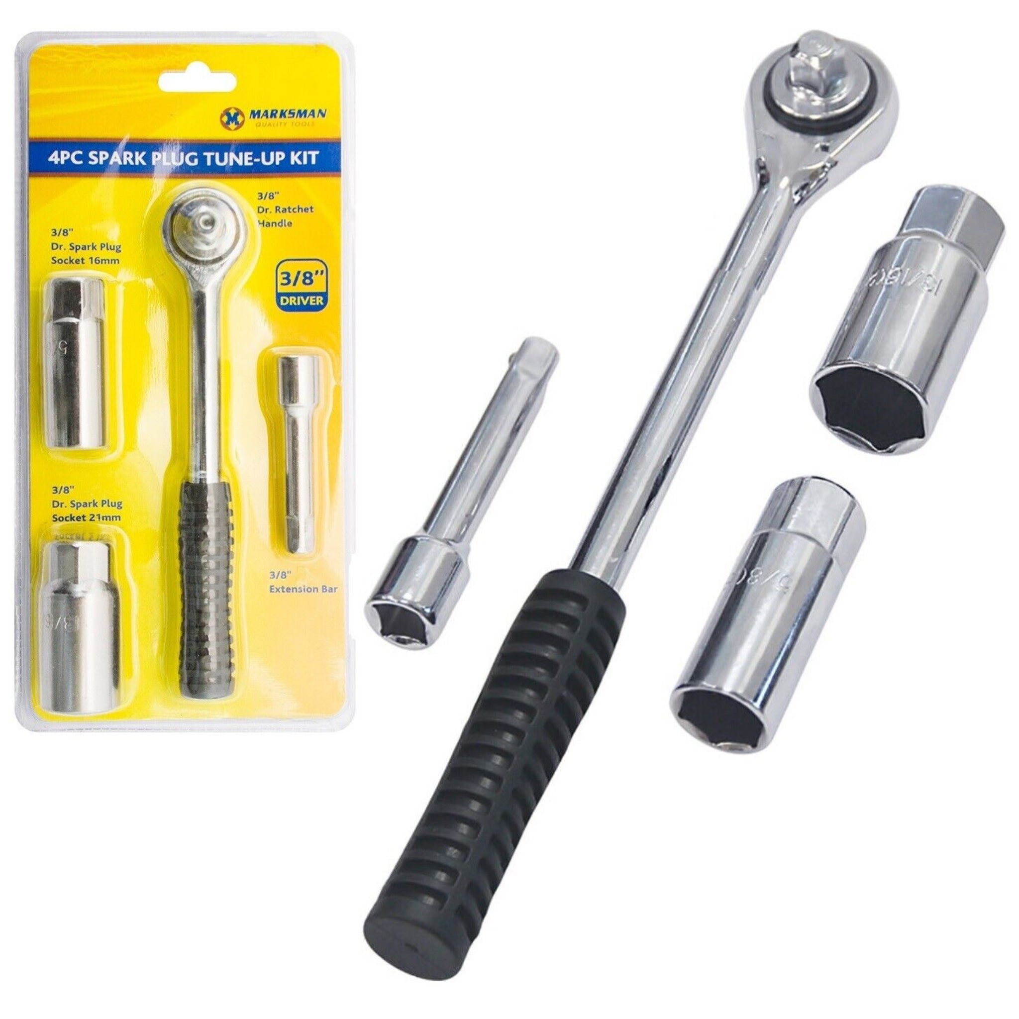 Beclen Harp New 4pc 3/8" Spark Plug Tune-Up Rachet Wrenches With Extension Bar & Sockets Set