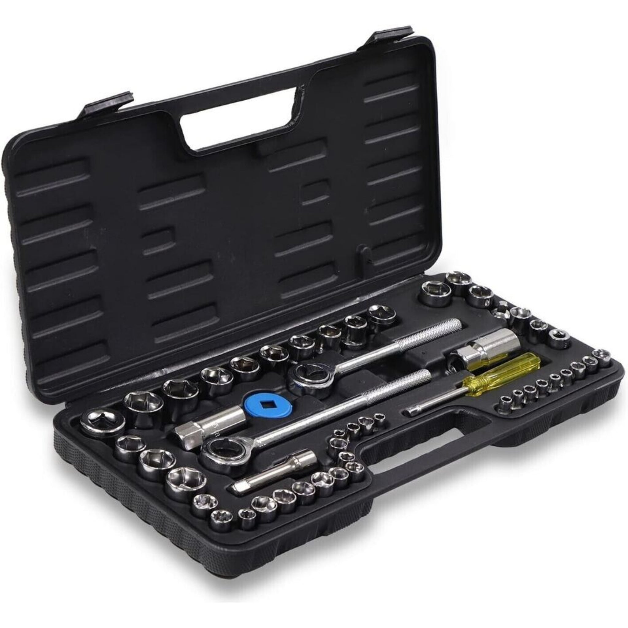 Beclen Harp 52pc 1/4" & 3/8" socket driver set metric imperial ratchet bolts spark with case