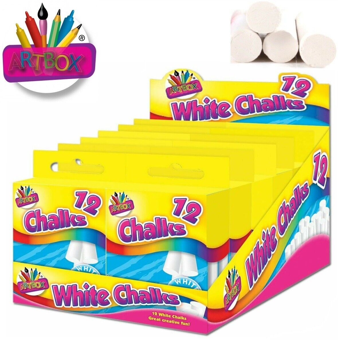 Beclen Harp Pack of 12 White Artbox Chalks in Hanging Box - Use with blackboard
