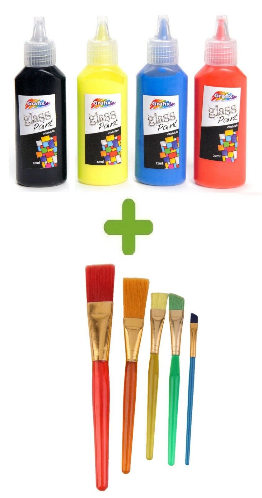 Beclen Harp Childrens 22ml Glass Paints set - 5 Different Shaped Brush Set Creative Art Set