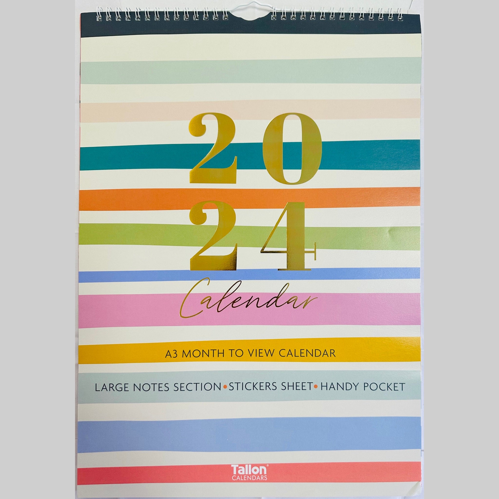 Beclen Harp 2024 MTV/ A3 Large Notes Section Family Home Organiser Planner Calendar Month To View Stickers Sheet & Handy Pocket/ Long Wall Planner Stripes, Flowers