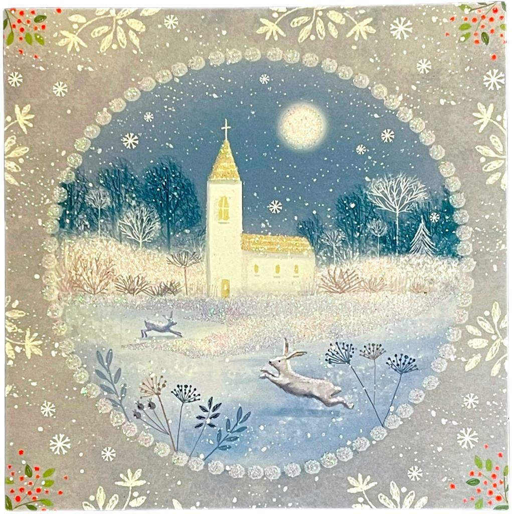 Beclen Harp 10 Pack Square Santa Winter Scene Traditional Glitter Christmas Cards 10 Designs